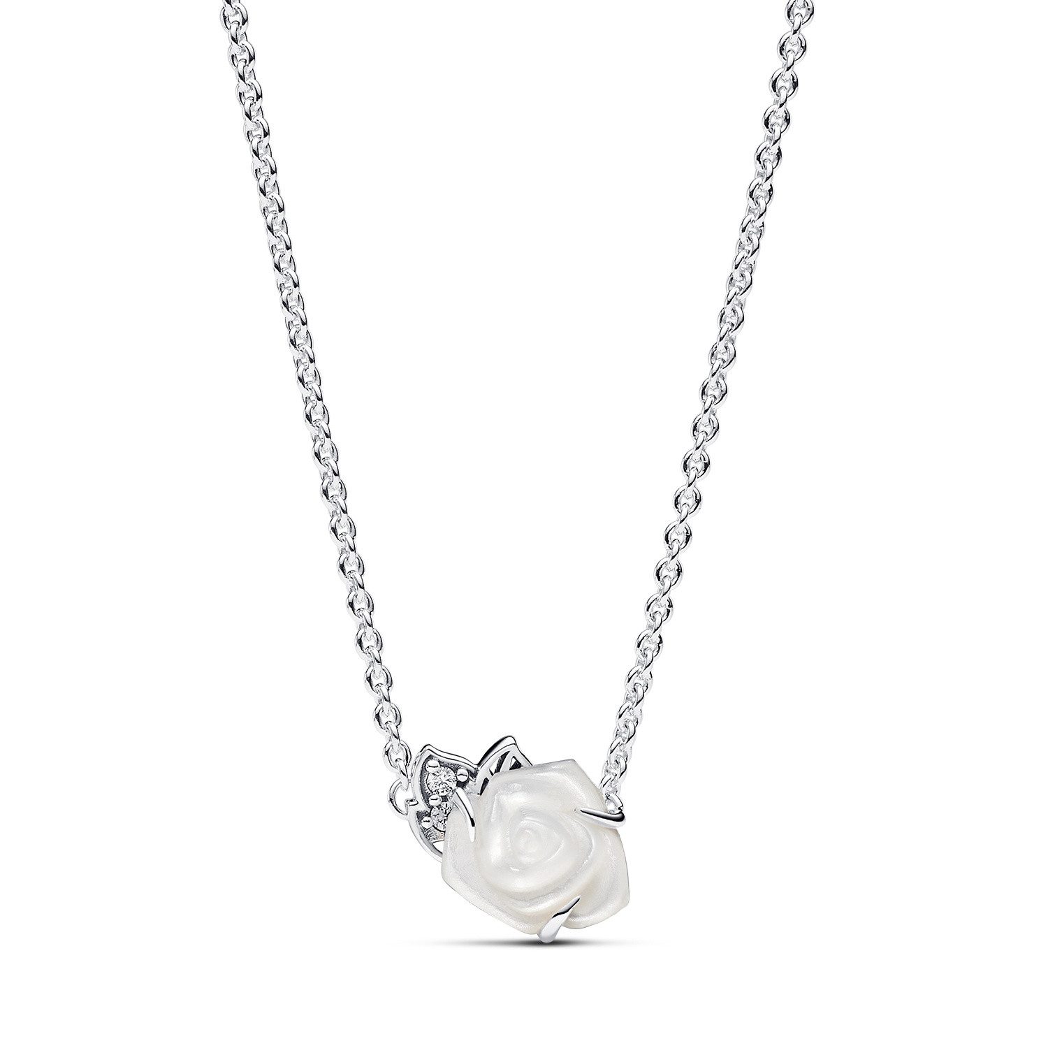 Kette ohne Anhänger Silber Weiße Blühende Rose