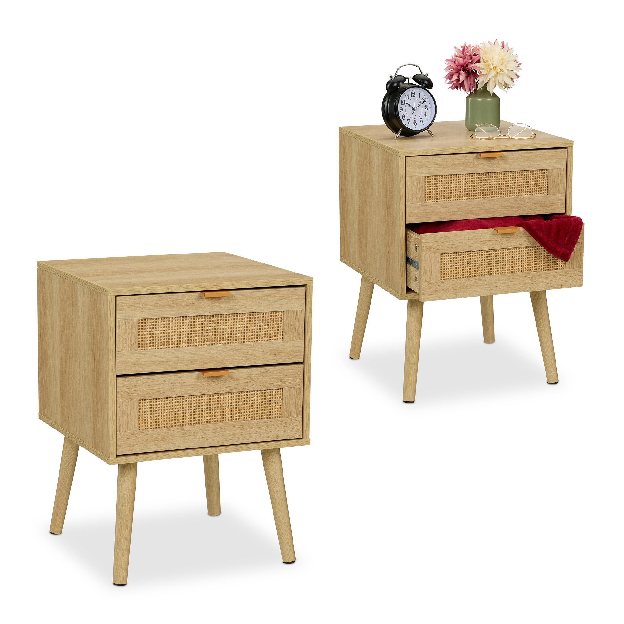 relaxdays Nachttisch im Rattan Design 2 Schublade (2-St), 2er Pack günstig online kaufen