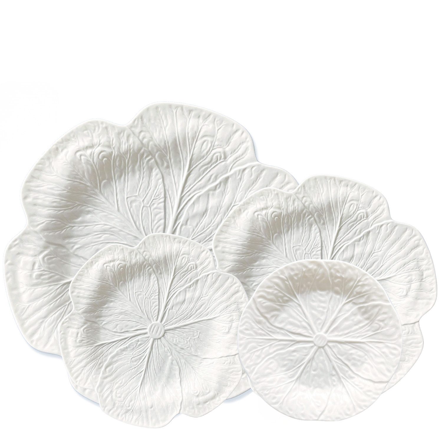 Quality Elegance Teller-Set Luxus Porzellan Tafelset 4-tlg Weiß Blatt Design (4-tlg), 1 Personen, 33cm, 26,8cm, 21,7cm, 16,5cm