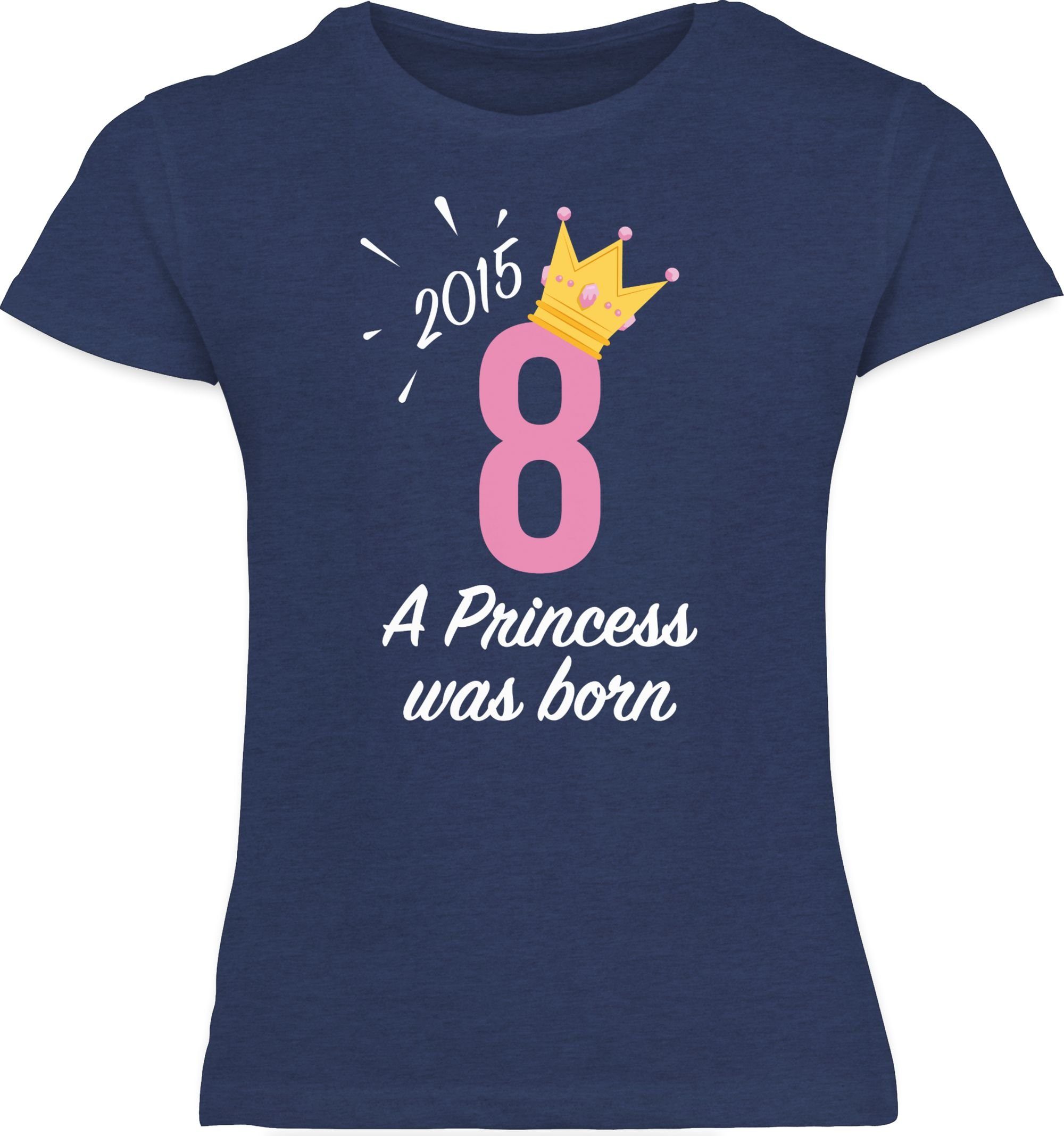8. 2015 Dunkelblau Meliert Achter Princess Mädchen T-Shirt 2 Geburtstag Shirtracer