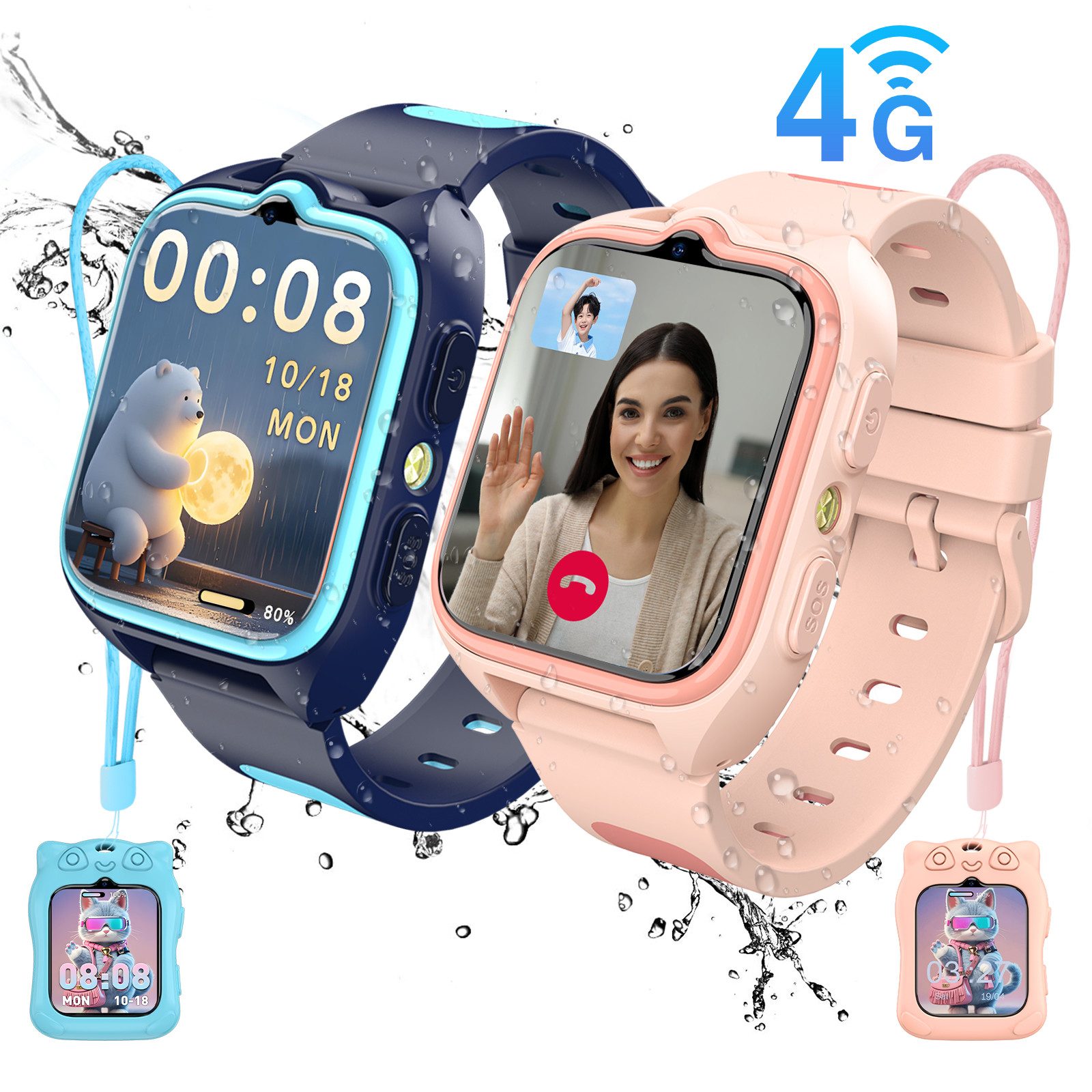 blackview 2025 Neue 4G im 2er-Set mit GPS und Telefonfunktion Kinderuhr Smartwatch, 1,75", GPS+LES+WiFi, 4G-LTE, IP68, SOS, 800mAh, Knips-Freunde​