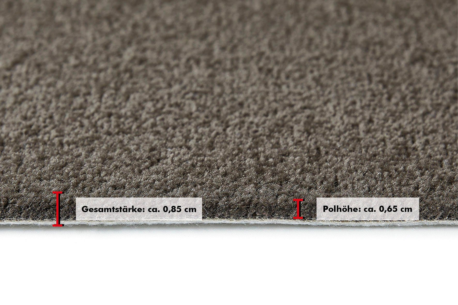 Teppichboden 400 Coupon pflegeleicht cm, Uni rechteckig, Andiamo, Kräuselvelours & grau-braun Farben, Breite Höhe: mm, 8,5 Ines, strapazierfähig