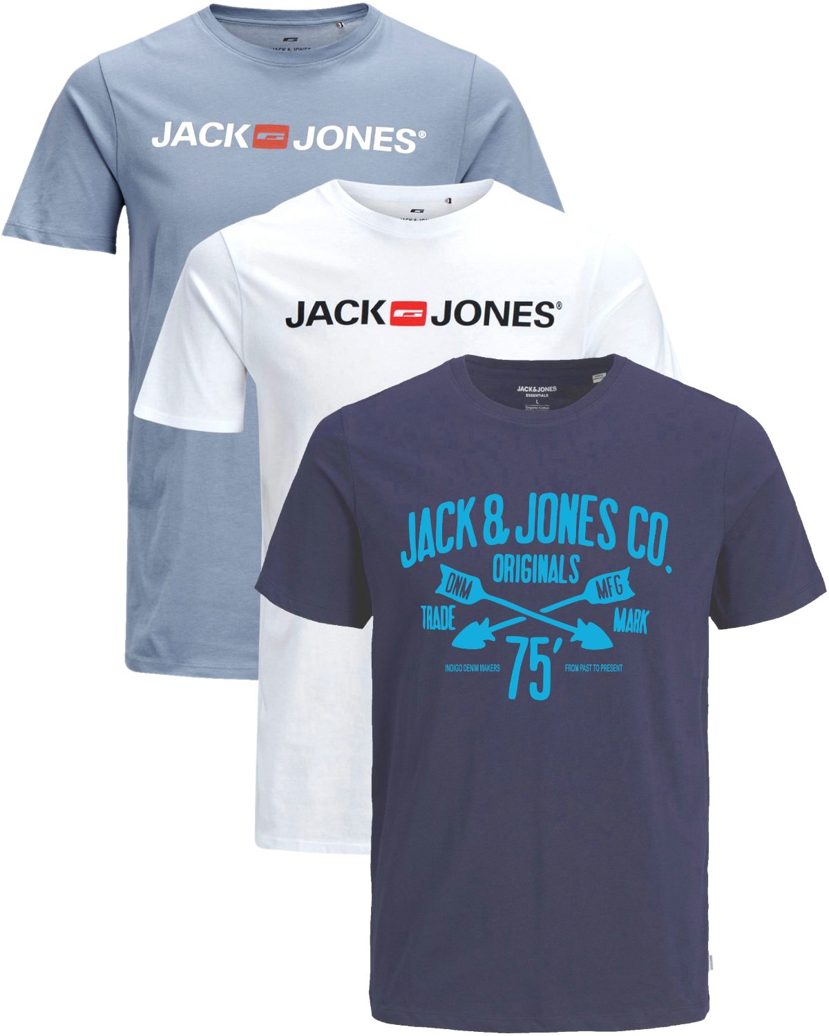 Jack & Jones T-Shirt Stilvolles Slim-Fit oder Regular Shirt mit Printdruck (3er-Pack) Printdruck