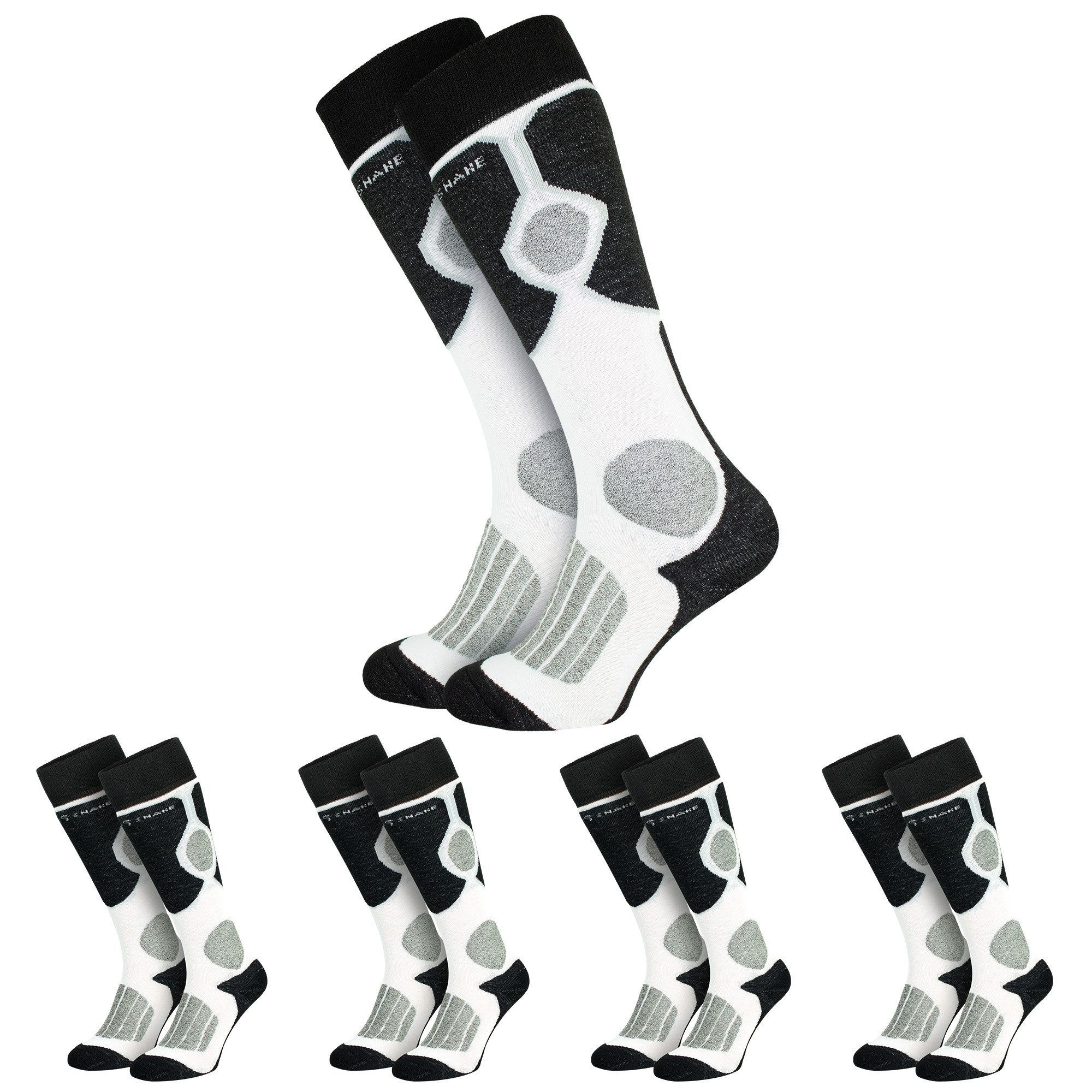 Black Snake Skisocken Gepolsterte Thermosocken mit Klimasohle und Polsterzonen im Skischuh (Socken-Set, 4-Paar, Schwarz/Weiß 39/42) für Damen und Herren mit wärmendem Wollanteil und Komfortbund