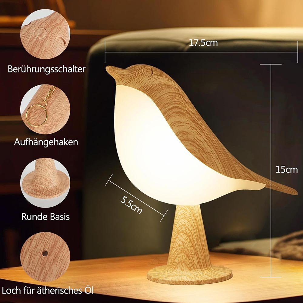 MUPOO LED Nachtlicht Nachttischlampe Birdie,Kabelloses,Touch Dimmbare,Ramad günstig online kaufen