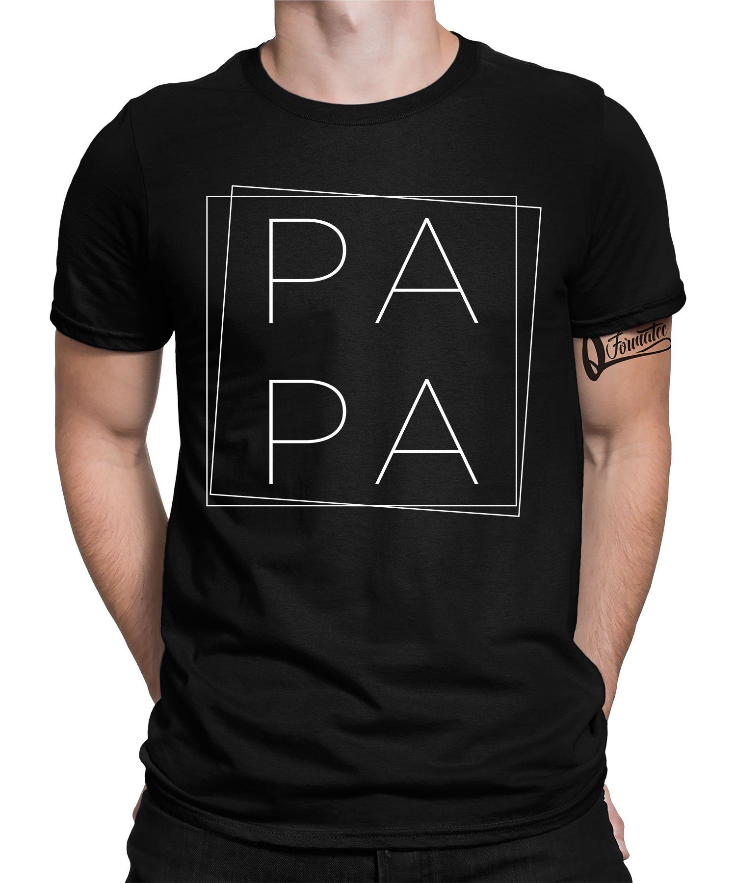 - Herren Papa Formatee Minimalistisch T-Shirt Vatertag (1-tlg) Kurzarmshirt Schwarz Vater Quattro