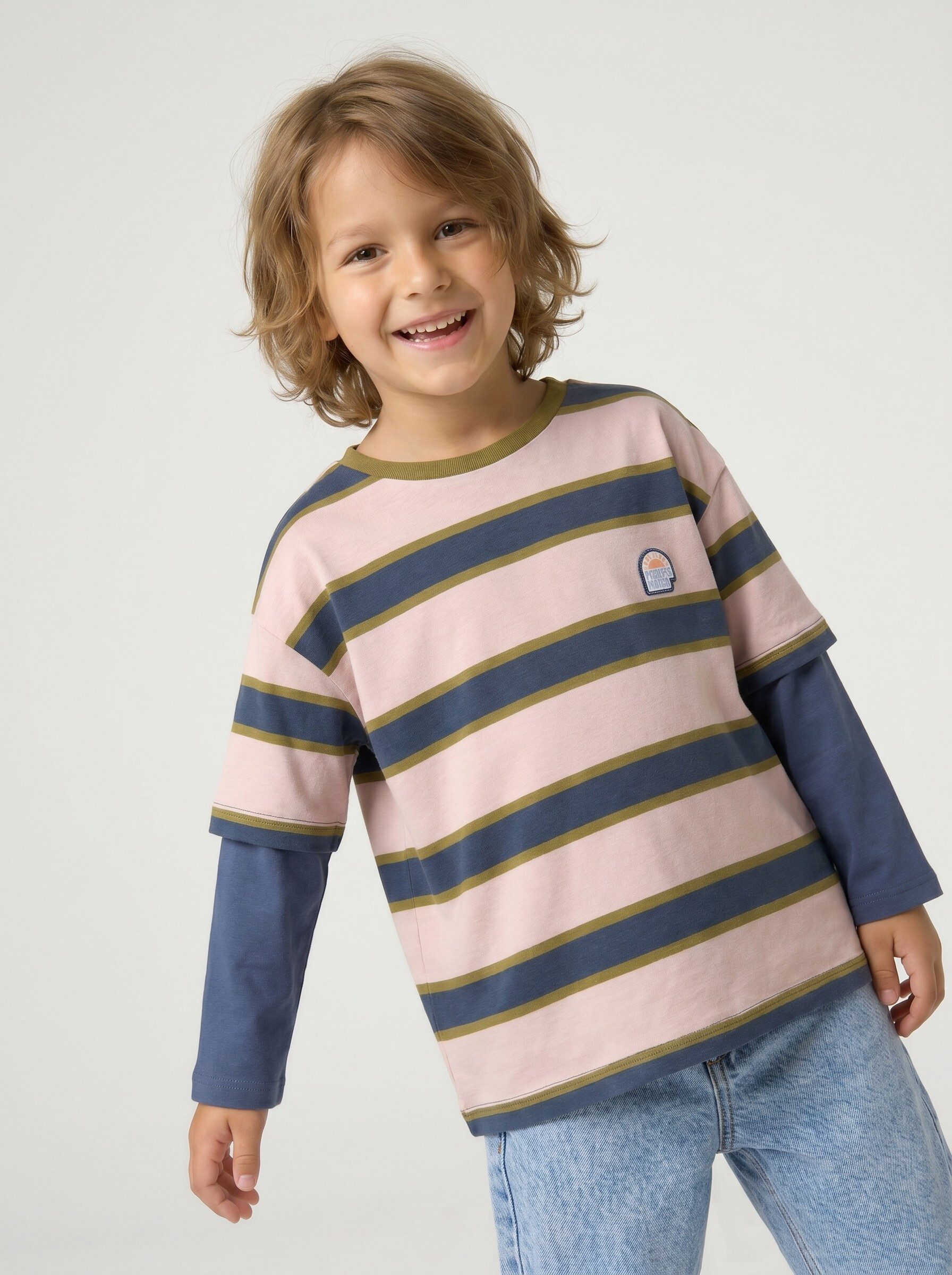 vertbaudet Langarmshirt Shirt mit Lagenlook Jungen, gestreift – Bild 4 von 5