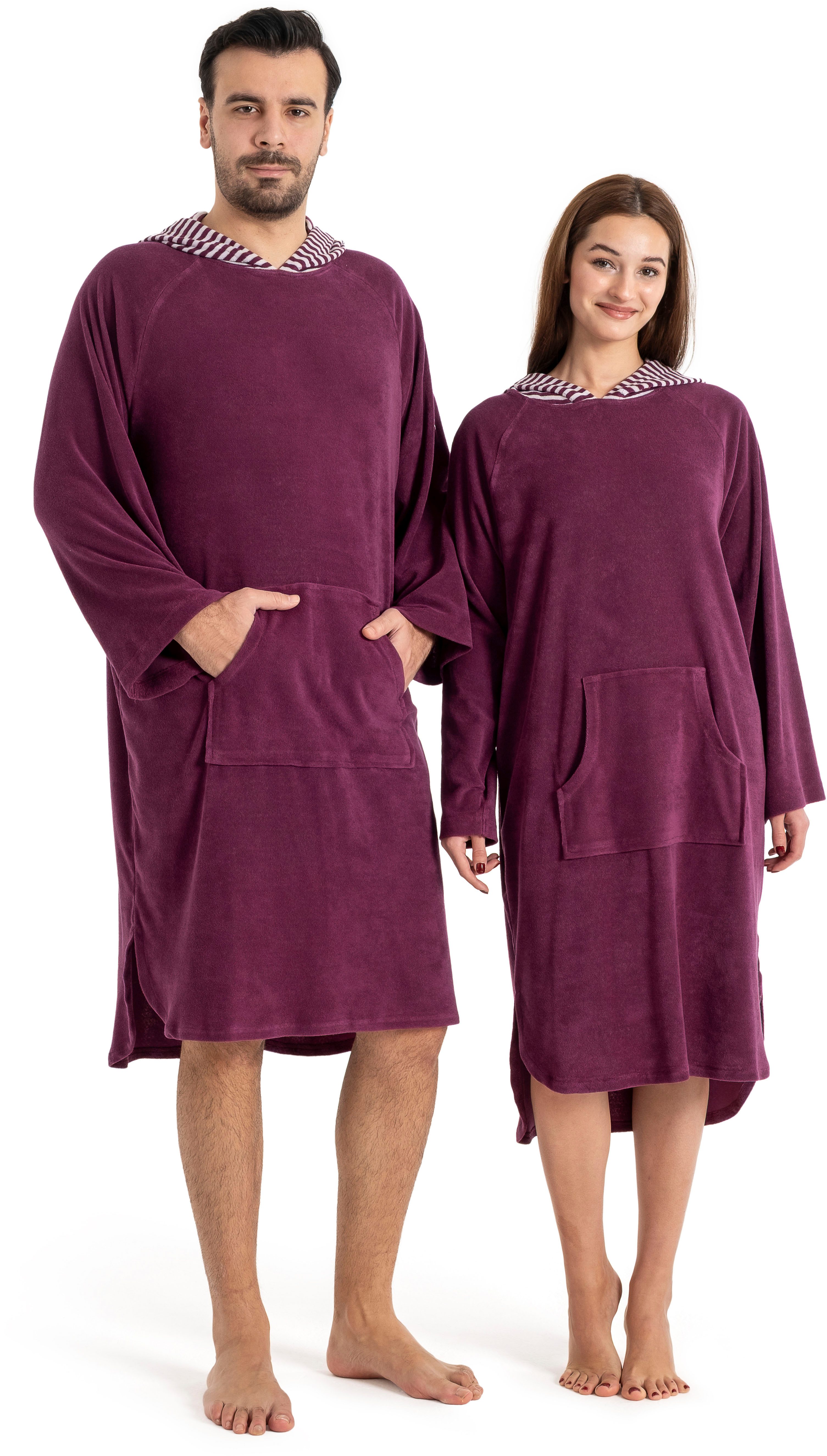 KangaROOS Badeponcho Dalia Surfponcho, ideal für Sauna, Spa & im Urlaub, Langform, Veloursfrottier, Kapuze, ohne, weich, Uni-Farben mit Streifen, leicht, Unisex, für Damen und Herren
