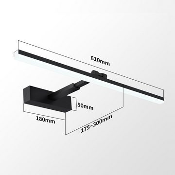 WDWRITTI Spiegelleuchte Bad 60cm LED Schwarz Wandleuchte Badezimmer Lampe Kaltweiß 6500K, 180° Drehbar, Dehnbar 17-30cm, LED fest integriert, Kaltweiß-6500K, Aluminium Schminklicht, energiesparender, IP44