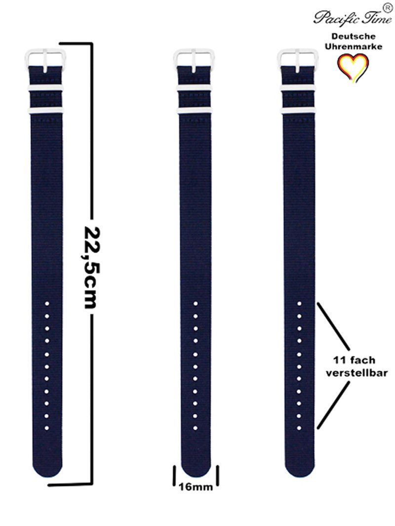 blau 16mm, Gratis Time Uhrenarmband Wechselarmband Textil Pacific Nylon Versand