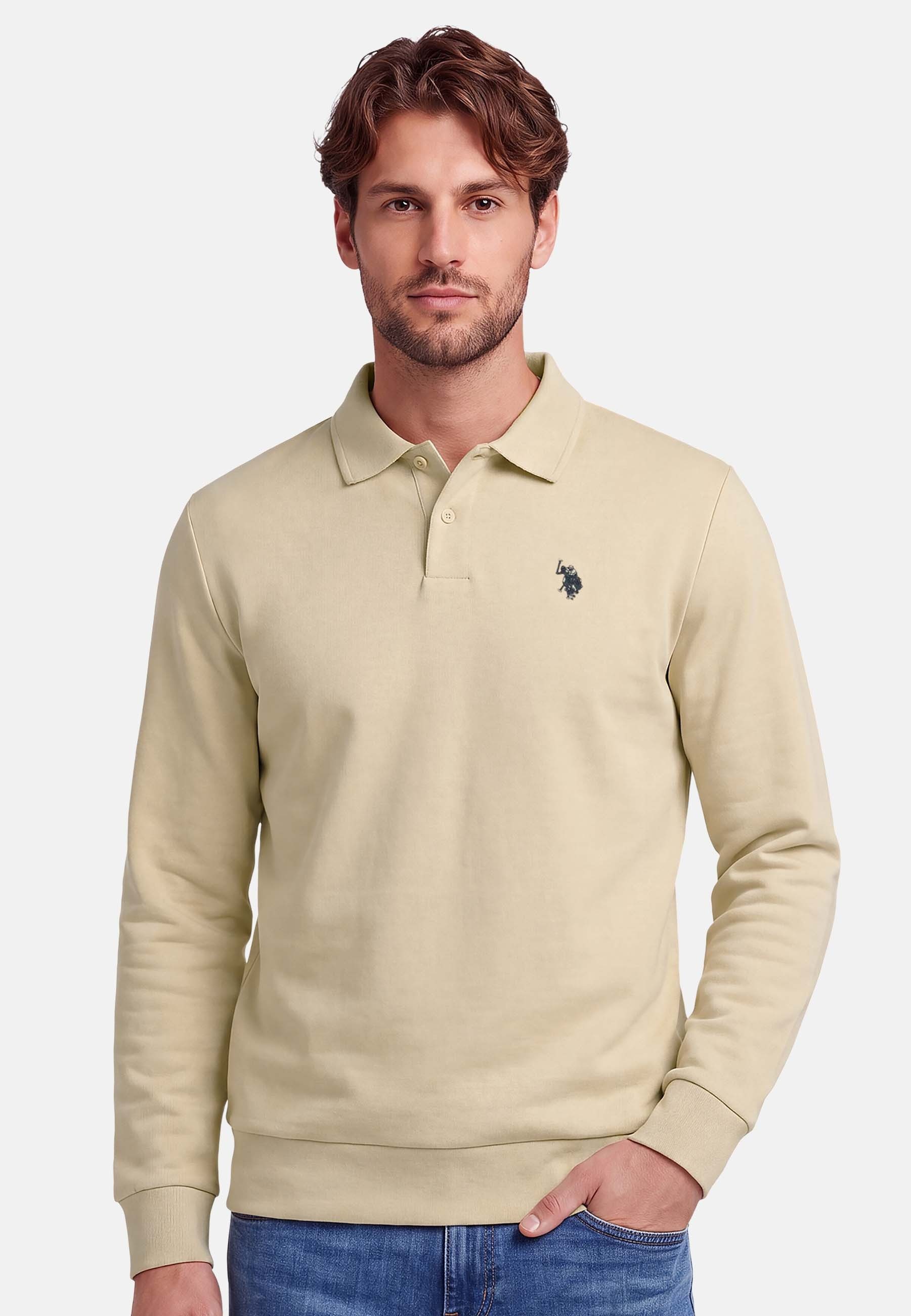 U.S. Polo Assn. Poloshirt Flachstrick-Kragen mit Knopfleiste und Logo-Stickerei, innen gefüttert