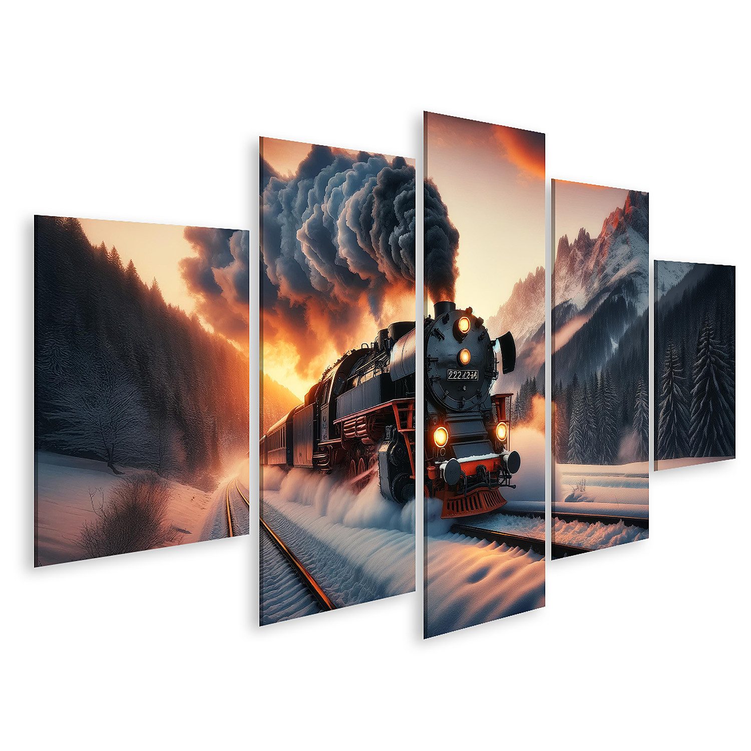 Leinwandbild Für Eisenbahn Fans Eisenbahnromantik im winterlichen Alpenglühen