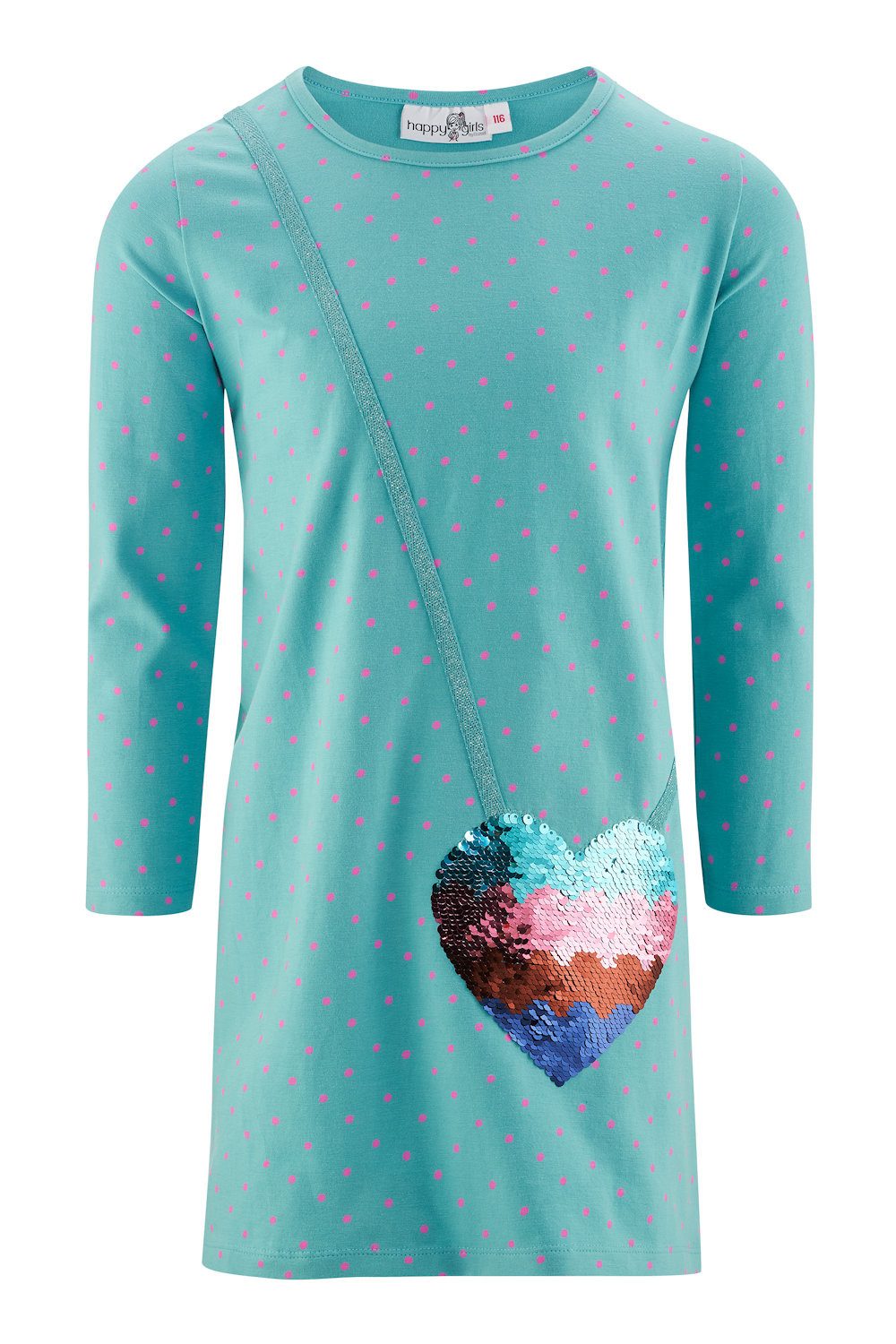 A-Linien-Kleid Happy girls Kleid Langarm Herz Palletten aqua blau
