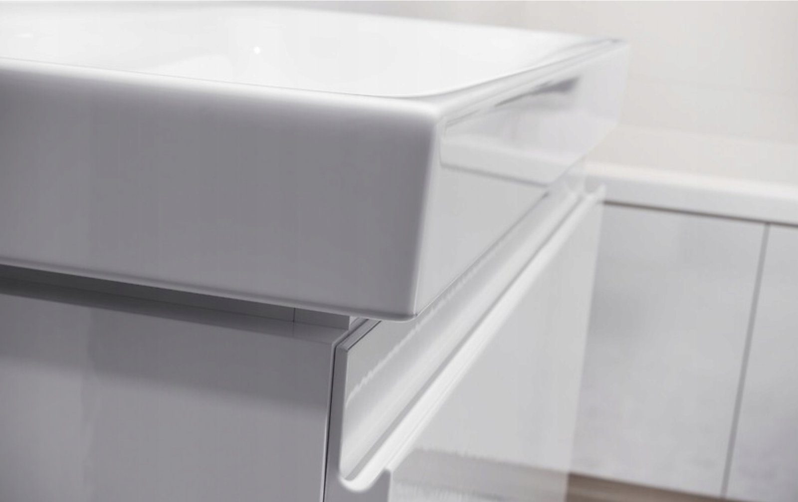 80 Badmöbel Schubladen MODUO & Badezimmerschrank KOLMAN Keramikwaschbecken mit Waschbeckenunterschrank SLIM Weiß Set