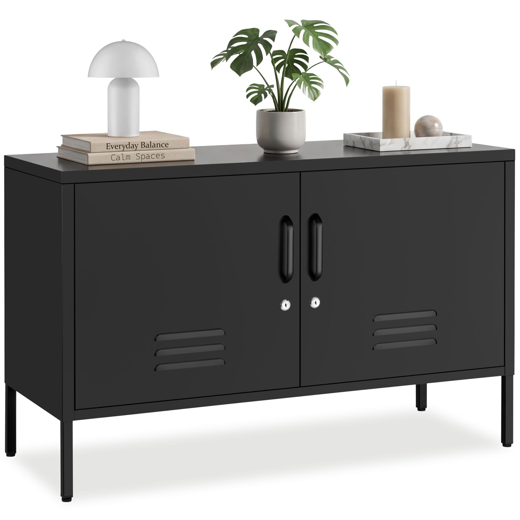 tectake Lowboard Sideboard, Kippschutz, höhenverstellbare Füße, 100 x 42,5 x 65 cm (Kommode Baker, in schwarz), 2 Türen mit Magnetverschluss, Zwischenboden verstellbar, Kabelführung