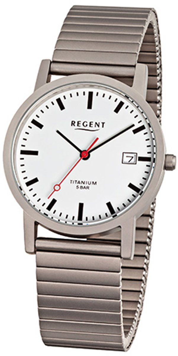 Regent Quarzuhr Regent Damen Herren-Armbanduhr silber grau, Damen, Herren Armbanduhr rund, mittel (ca. 34mm), Titanarmband