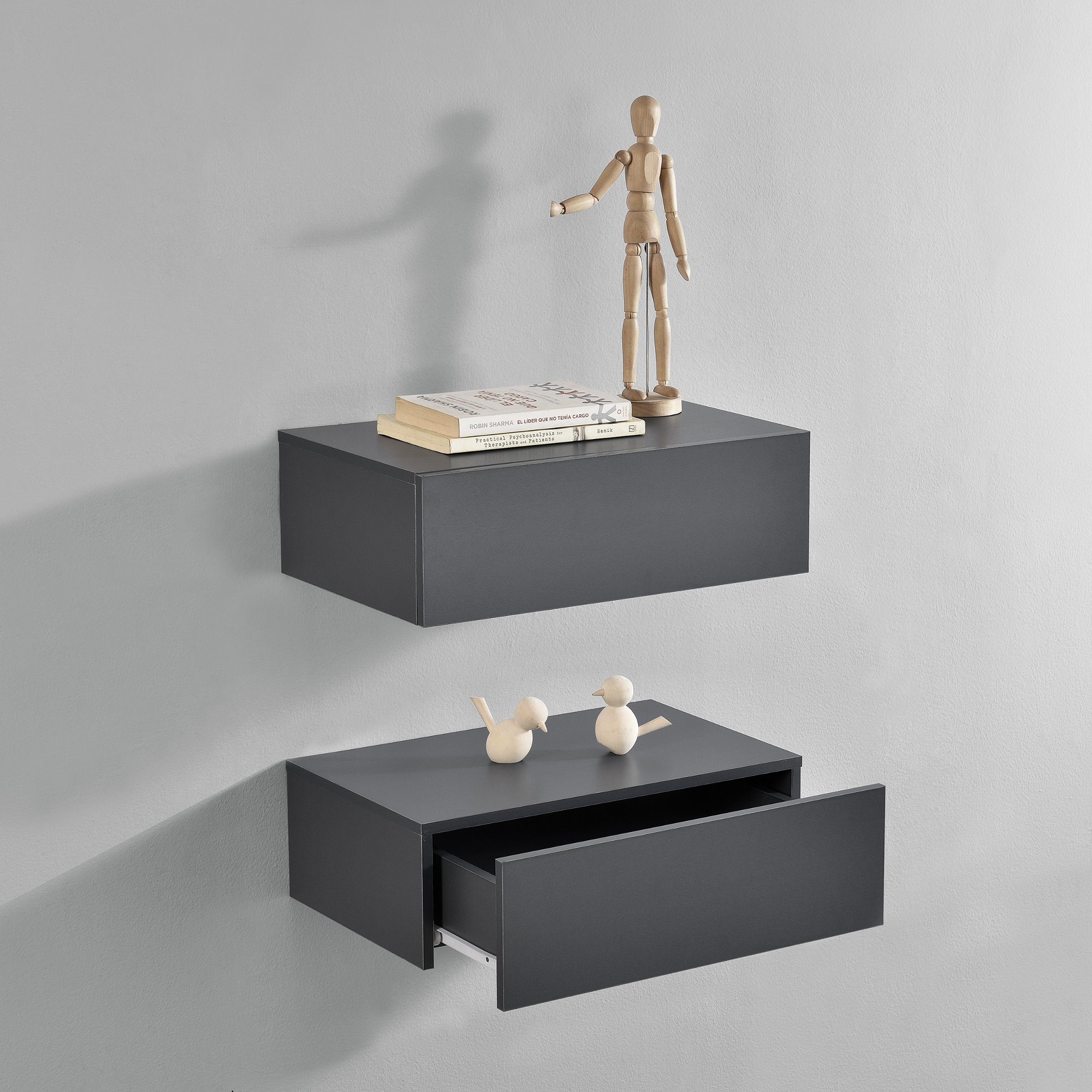 en.casa Nachtschrank »Oslo« in 2er Set mit Schublade 46x30x15cm Dunkelgrau günstig online kaufen