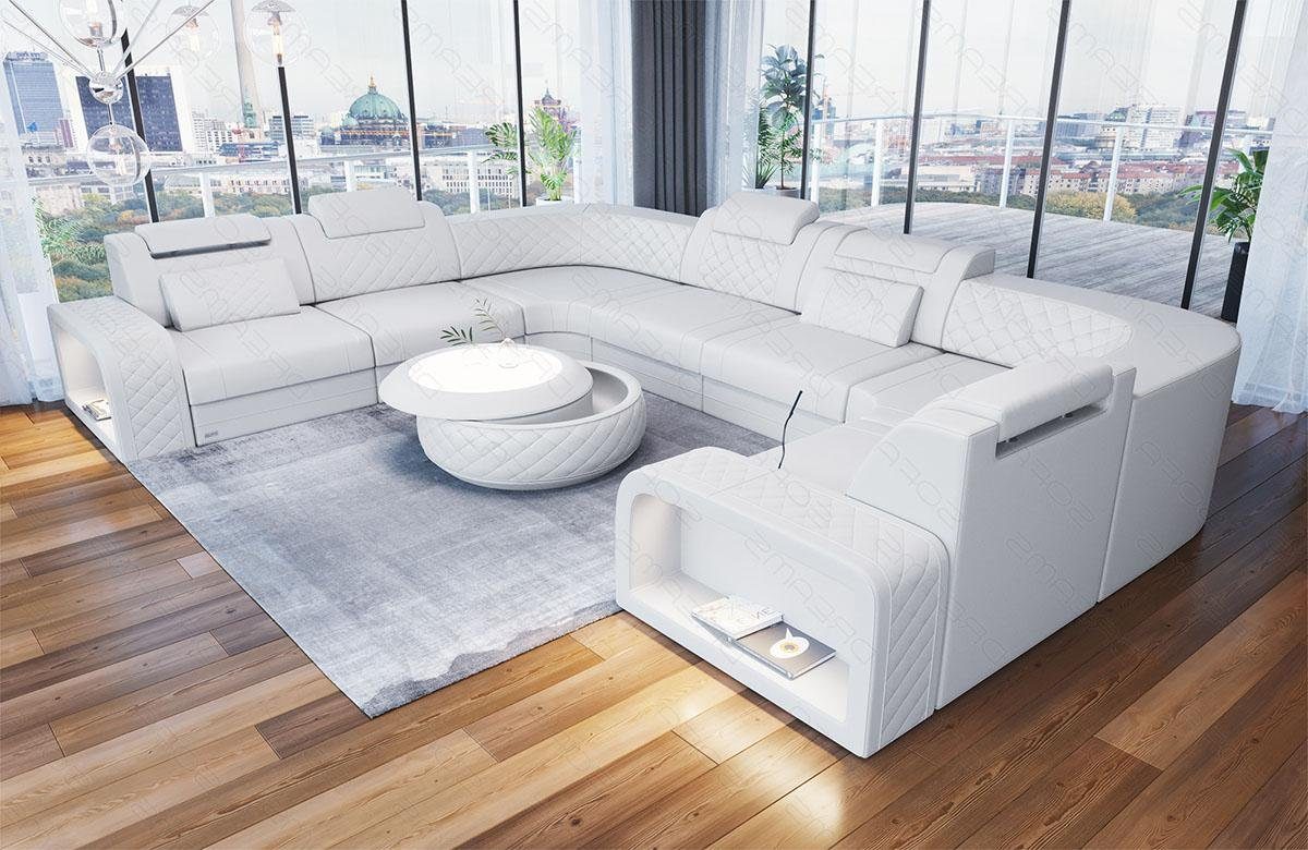 Sofa Dreams Wohnlandschaft Foggia U Form Leder, LED-Beleuchtung, Couch, 6-Sitzer, Kopfstützen, USB-Anschluss
