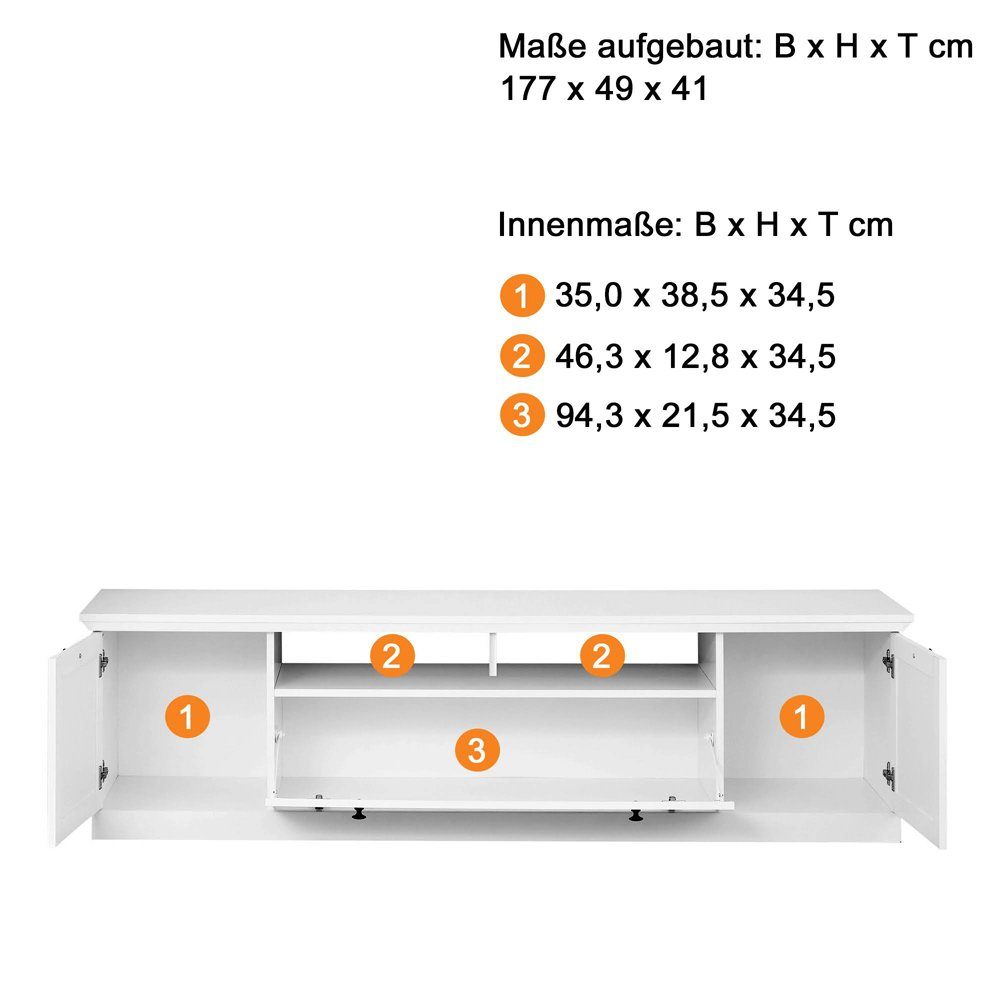 Lomadox Wohnwand mit 273/196/41 BERGAMA-19, LED Unterbaubeleuchtung und 4-tlg), (4-St., weiß Sideboard cm