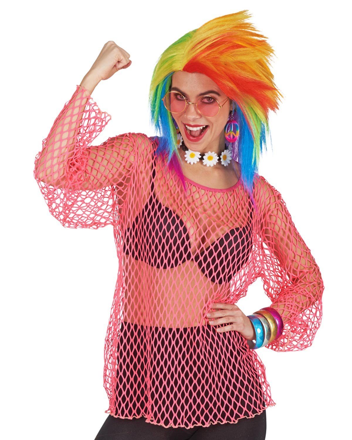 Kostüm Neon Netz Shirt, Pink - Rave Rocker Disco Party K