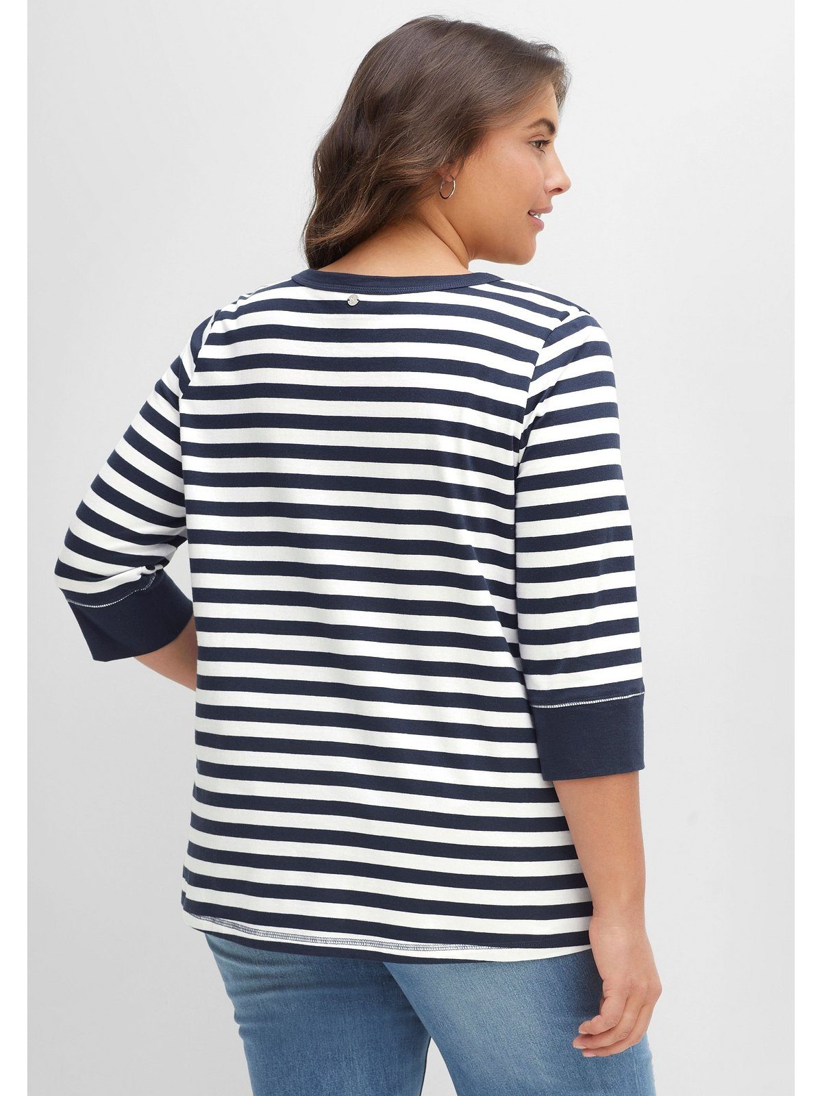 Sheego 3/4-Arm-Shirt Große Größen aus Baumwolle reiner nachtblau-weiß