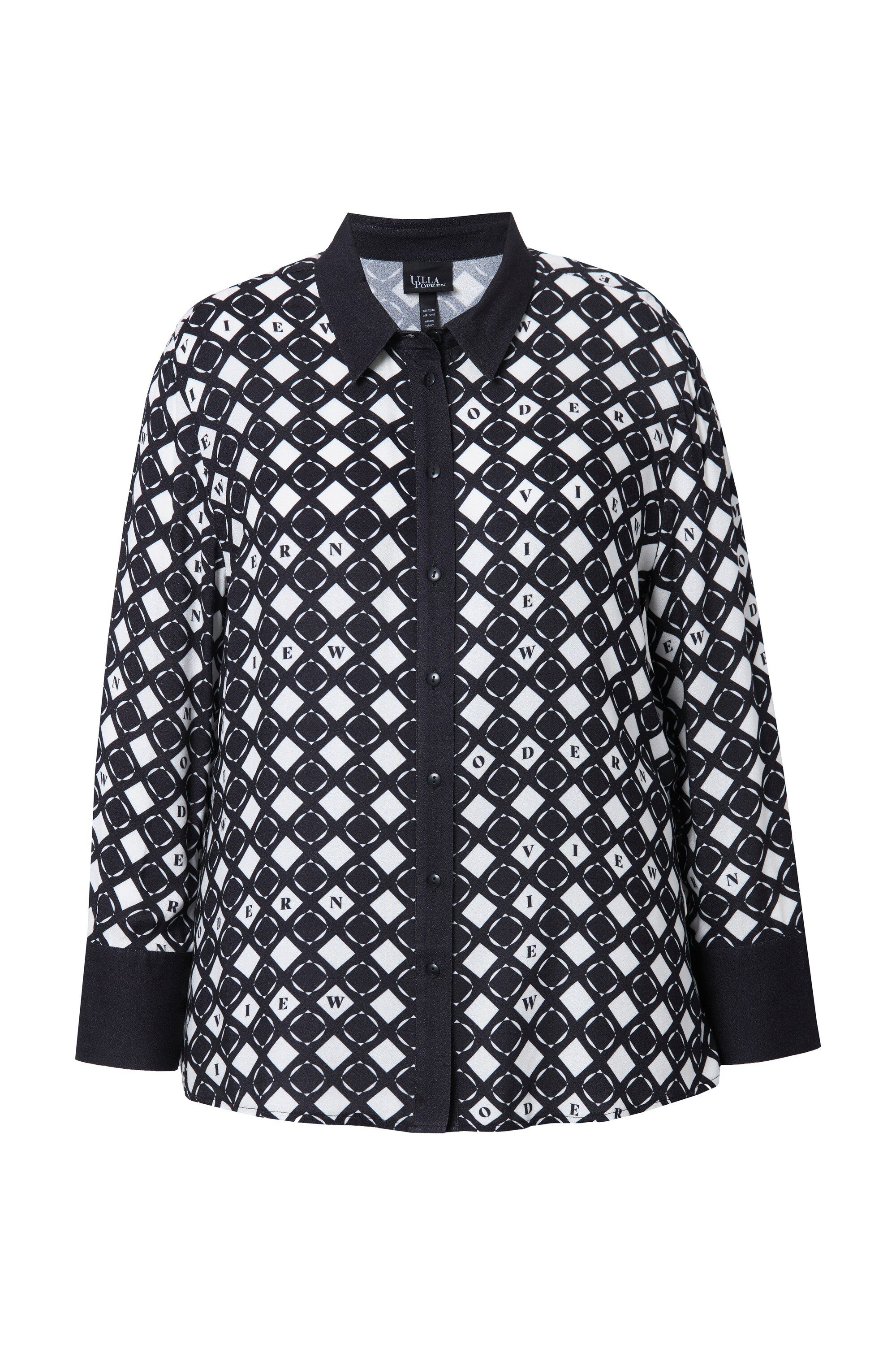 Ulla Popken Hemdbluse Hemdbluse grafischer Druck Hemdkragen Langarm günstig online kaufen