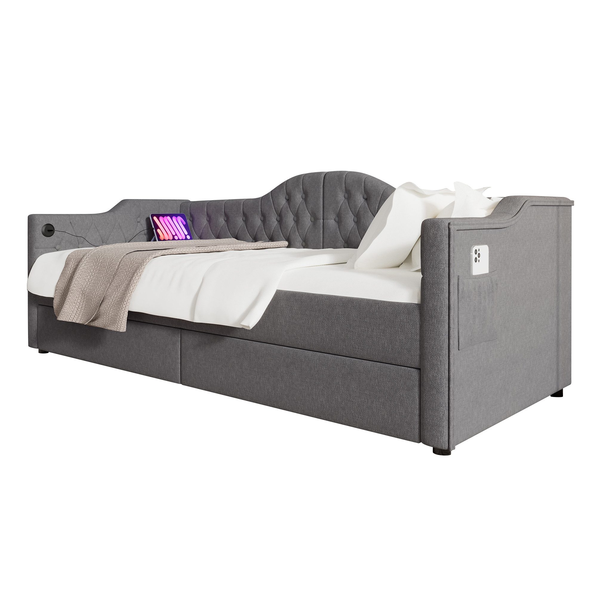 BlingBin Einzelbett Polsterbett Stauraumbett Tagesbett 90×190/200cm günstig online kaufen