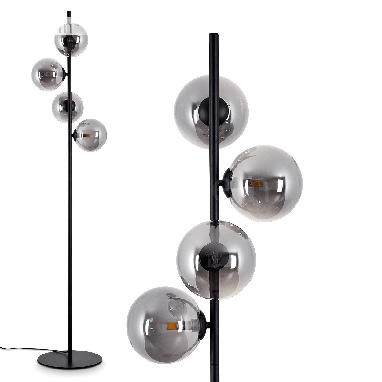 Stehlampe »Garaguso« moderne Stehlampe aus Metall/Glas in Schwarz/Rauchfarben