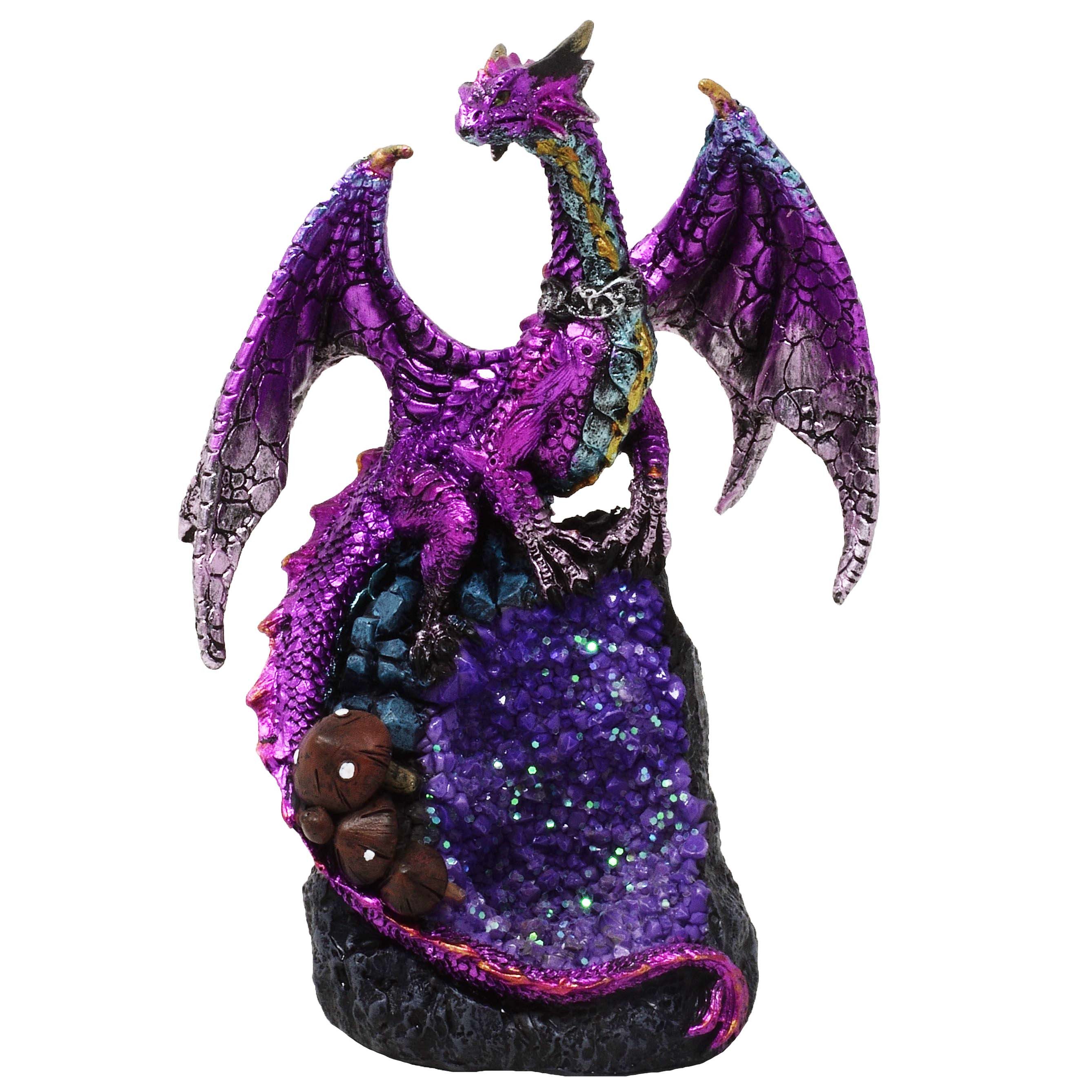 MystiCalls Fantasy-Figur Lila Drache auf Kristallfels Drachenfigur Fantasy Fantasyfigur (1 St), Perfekt zu jedem Anlass - Geburtstag, Weihnachten