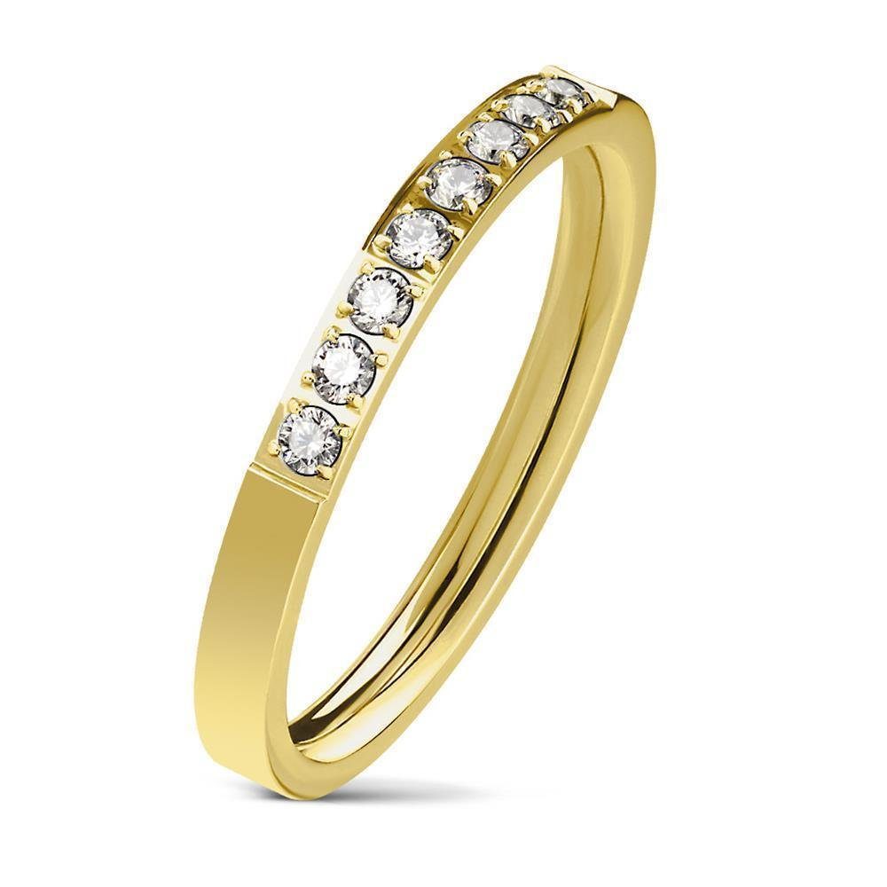 BUNGSA Fingerring 60 (19.1) gold Ring schmal 8 Kristalle aus Edelstahl Damen (Ring, 1-tlg), Frauen Mädchen
