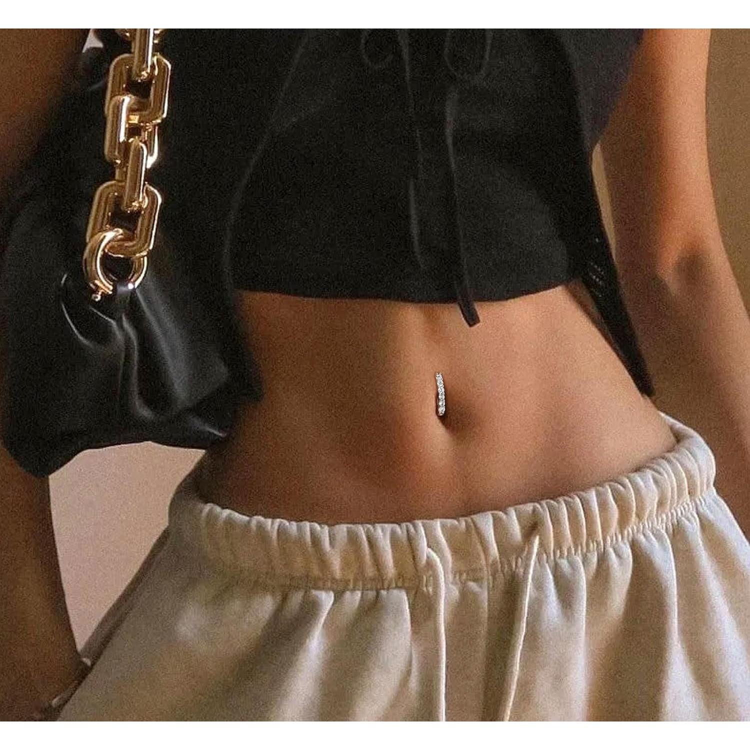 Krfy Bauchnabelpiercing Bauchnabelpiercing Ring Silber 925 CZ Paved Reverse günstig online kaufen