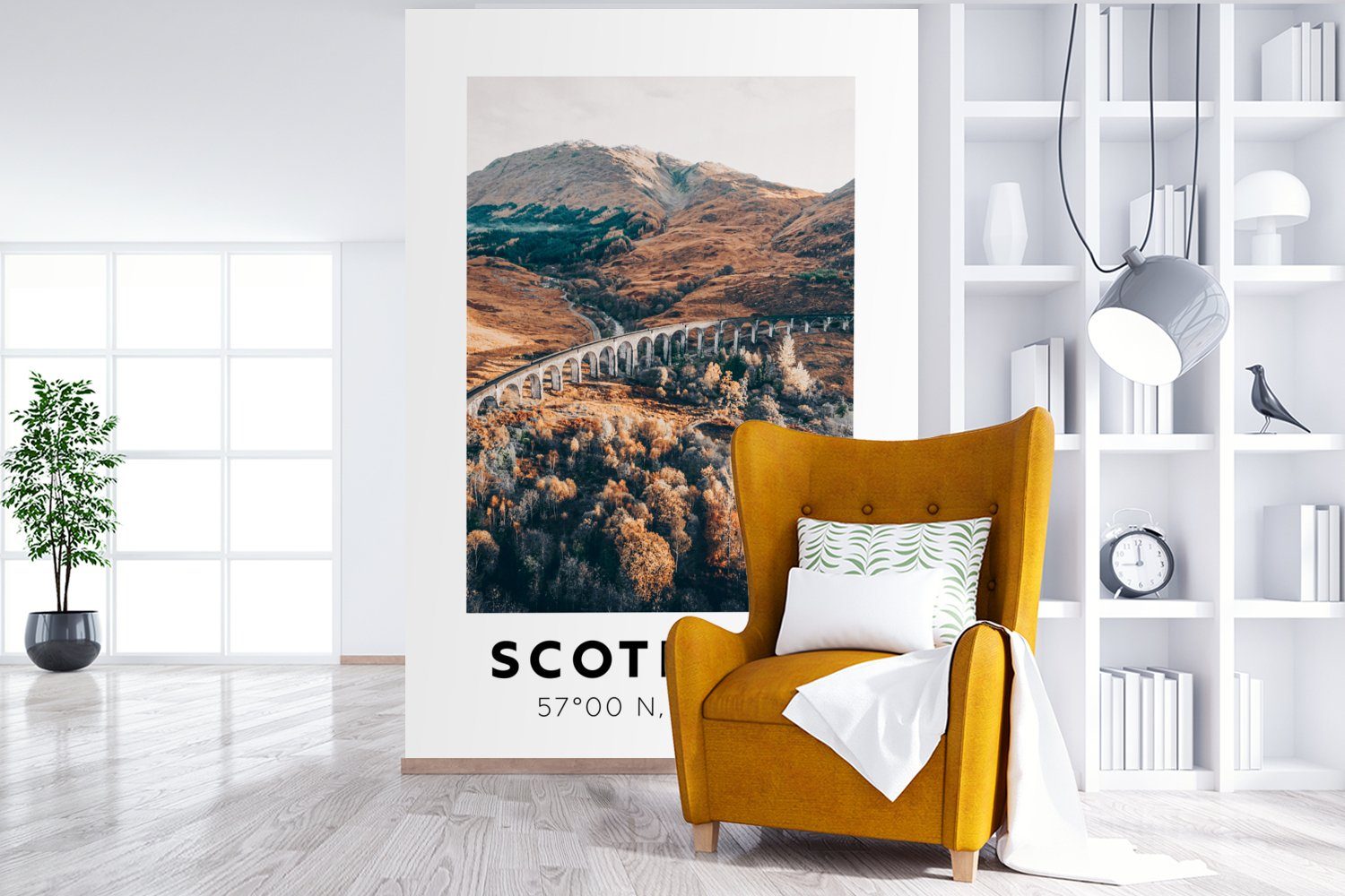 Hügel, Schottland Fototapete (3 Montagefertig Wohnzimmer, - Tapete - Wandtapete Matt, MuchoWow bedruckt, für Vinyl St), Brücke