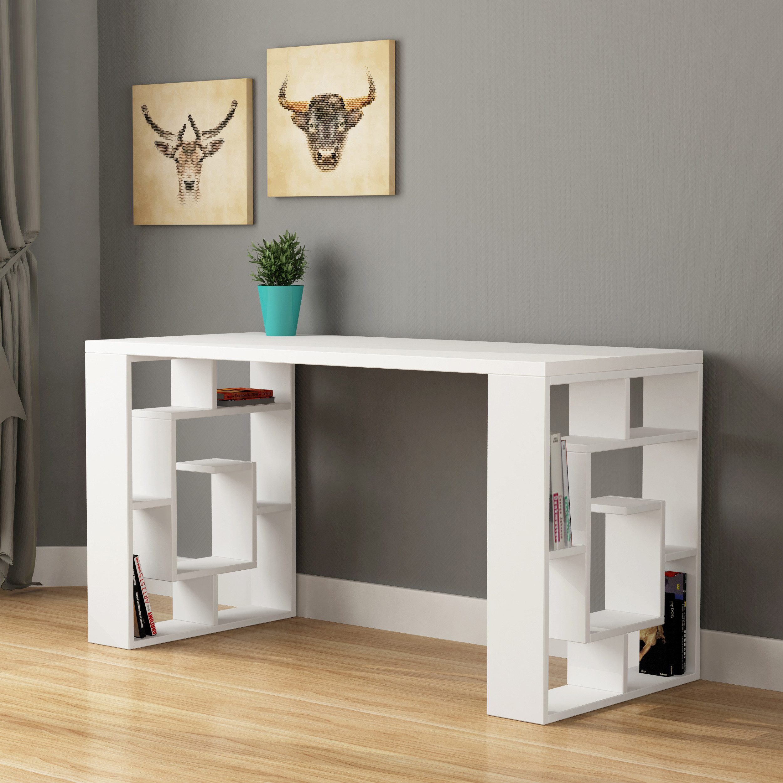 Decortie Schreibtisch Labirent, Moderner Schreibtisch/Arbeitstisch, 137 x 60 x 75 cm