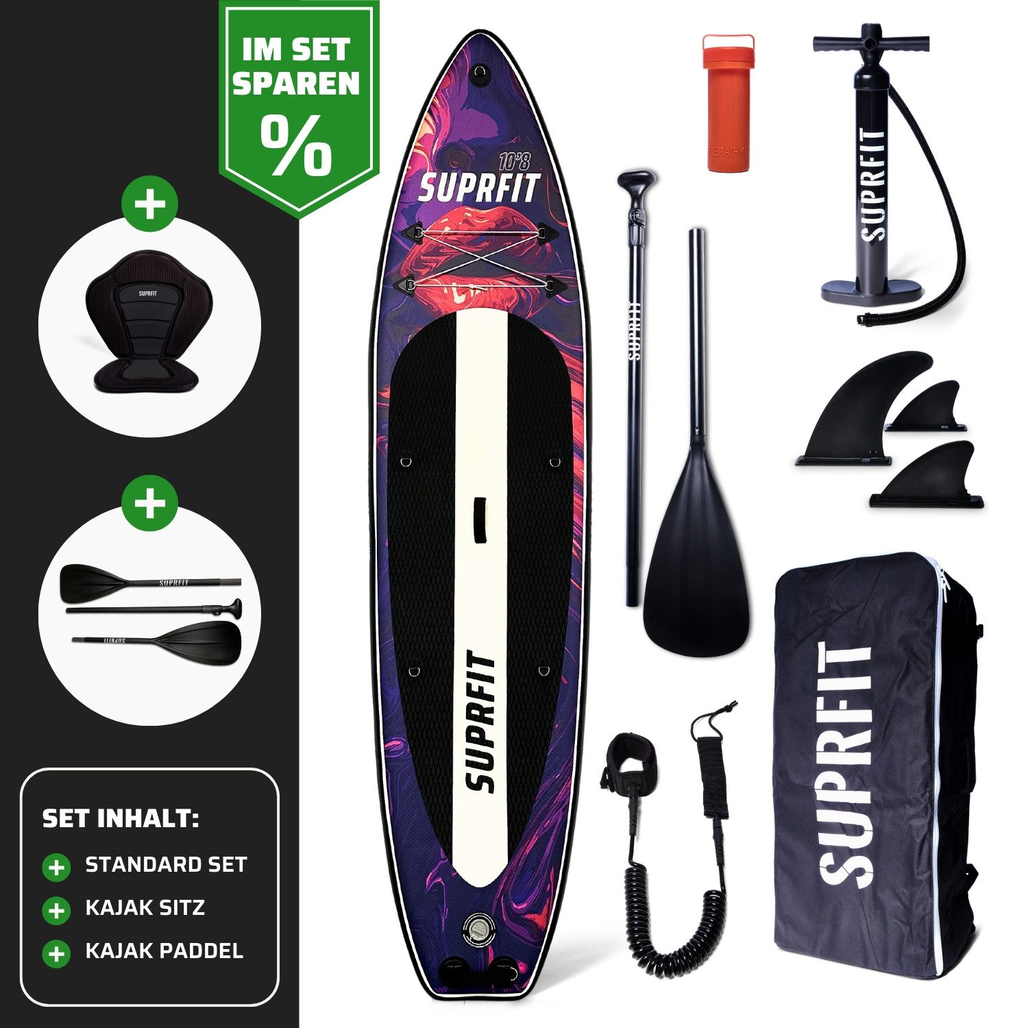 Inflatable SUP-Board Suprfit SUP Board Set Vibrant Lips inkl. Sitz und Kajak Paddle