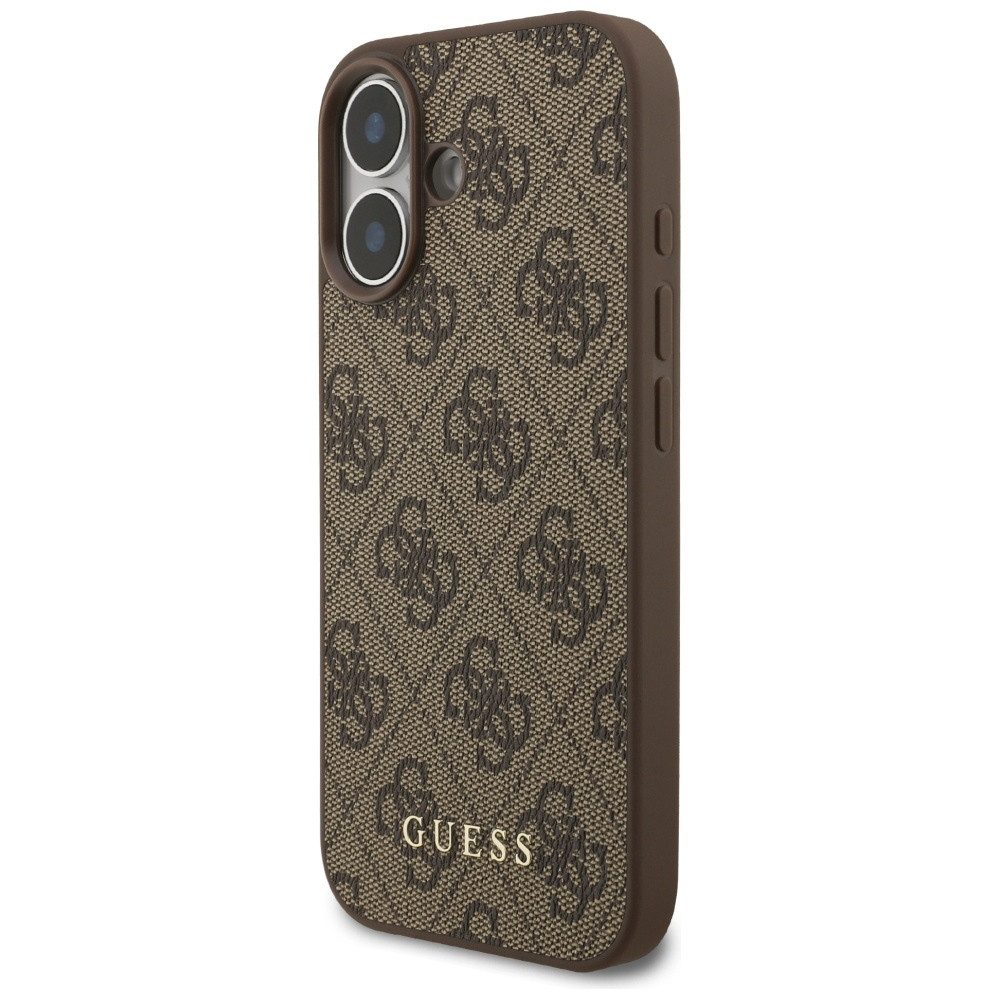 Guess Handyhülle iPhone 17 Kunstleder braun Classic Logo goldfarben Metall 6,3 Zoll, Kantenschutz