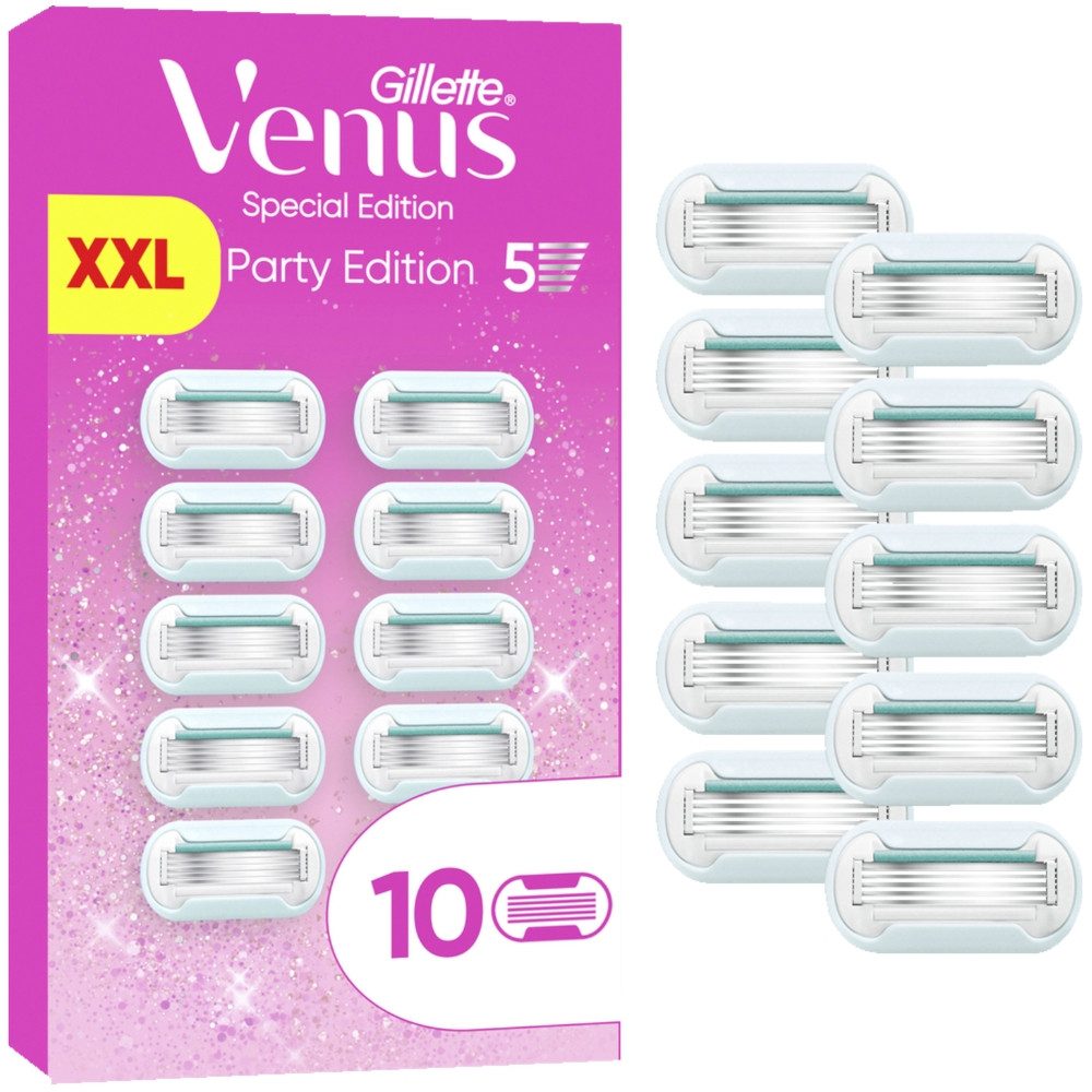 Gillette Venus Rasierklingen Party Edition, 10-tlg., 10er Pack, SkinCushion-Gleitstreifen mit SkinElixir