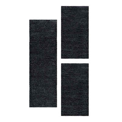 Teppich Unicolor - Einfarbig, Teppium, Rechteckig, Höhe: 50 mm, Schlafzimmer Teppich Bettumrandung Rechteckig Set 3 teilig Anthrazit