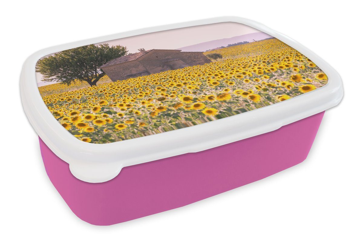 MuchoWow Lunchbox Sonnenblume - für Kunststoff Brotdose Snackbox, Mädchen, Erwachsene, Kunststoff, (2-tlg), rosa Frankreich Kinder, - Pastell, Brotbox