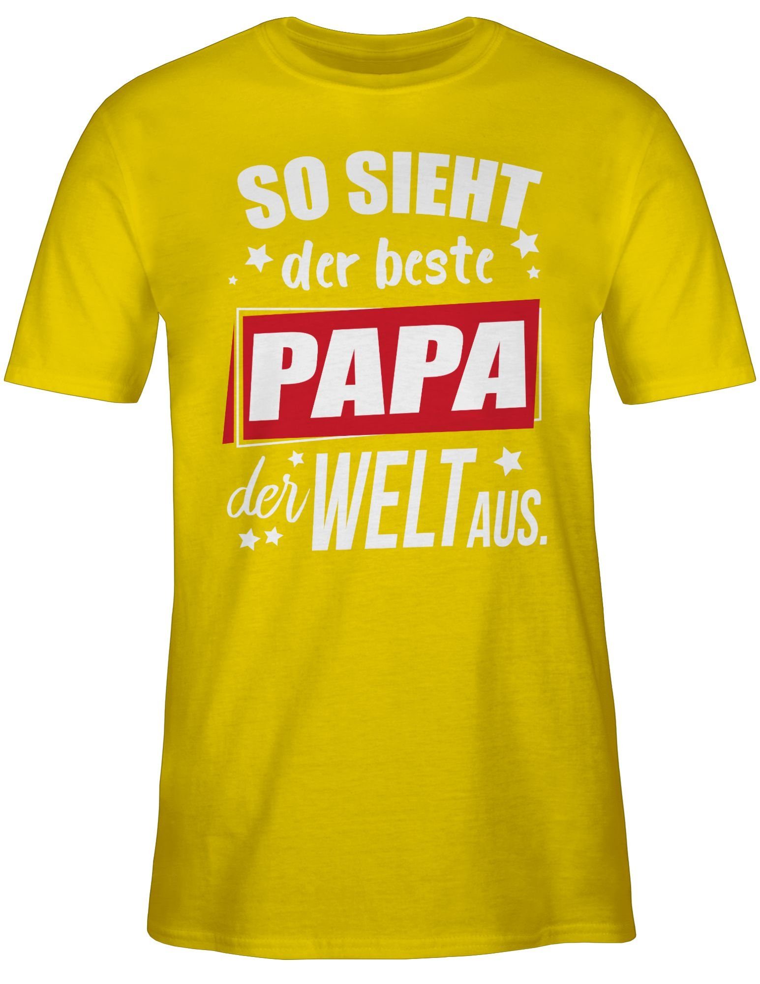 Shirtracer T-Shirt So Papa Gelb Vatertag Sterne für Welt sieht der aus. der Geschenk beste 3 Papa