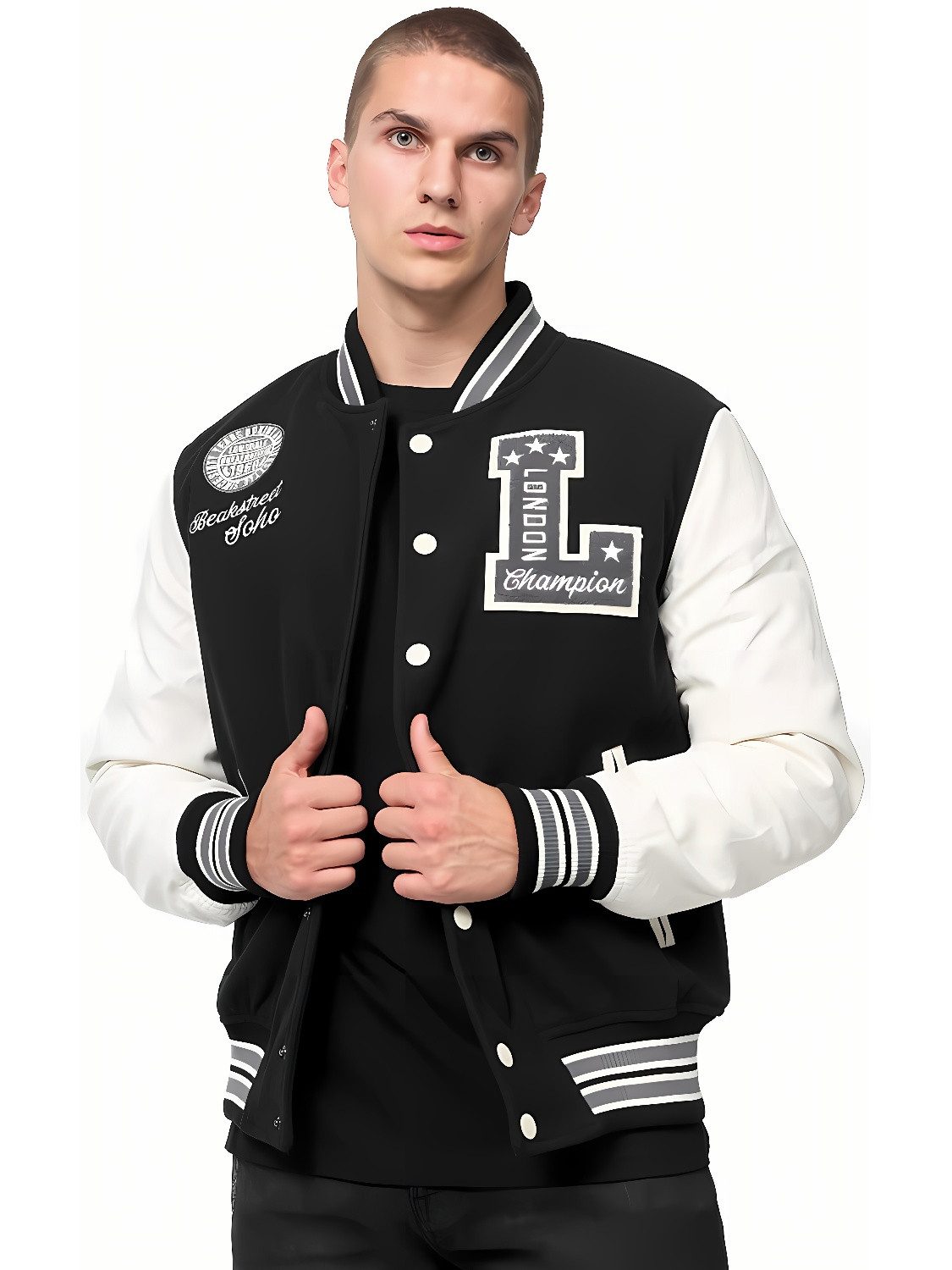 Collegejacke Lonsdale Herren College Jacke Waterstein black/ecru/grey XL