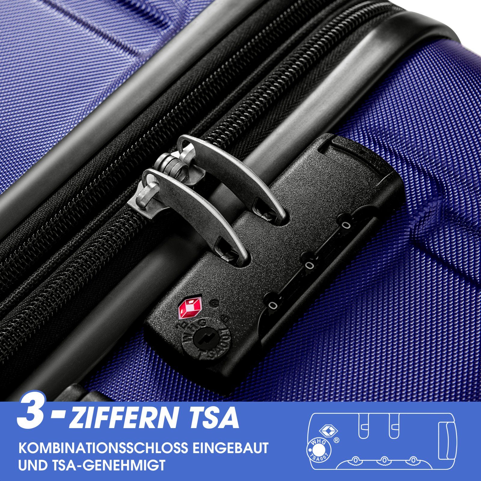 SEEZSSA Handgepäckkoffer Hartschalen-Handgepäck mit Universalrad Blau Koffer Trolleyset TSA-Schloss