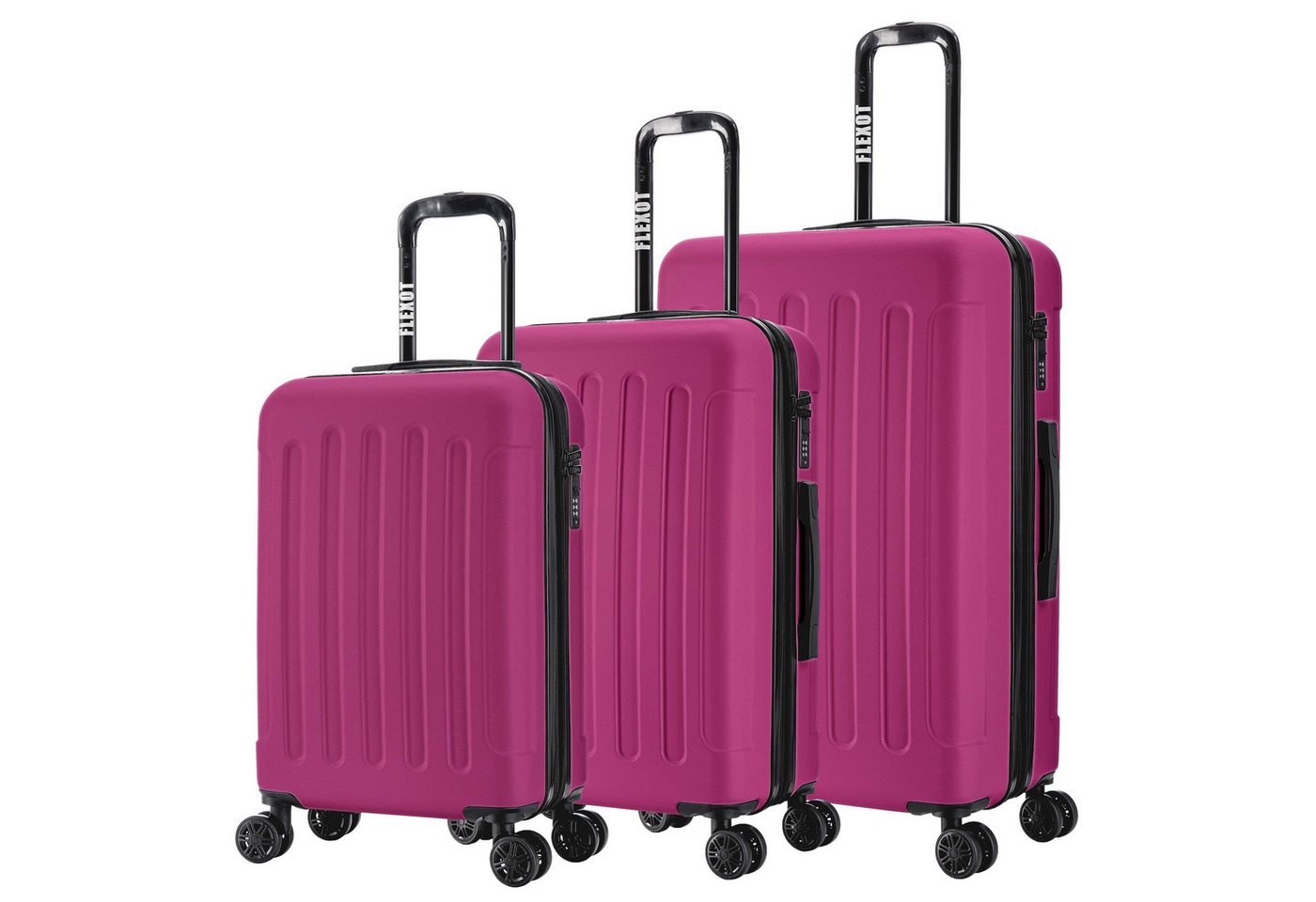 Flexot Hartschalen-Trolley F-3045 (Gr. M, L, XL) – Kofferset – ABS-Hartschale, 4 Rollen, Robuster und moderner Koffer mit vier 360° Rollen und Zahlenschloss