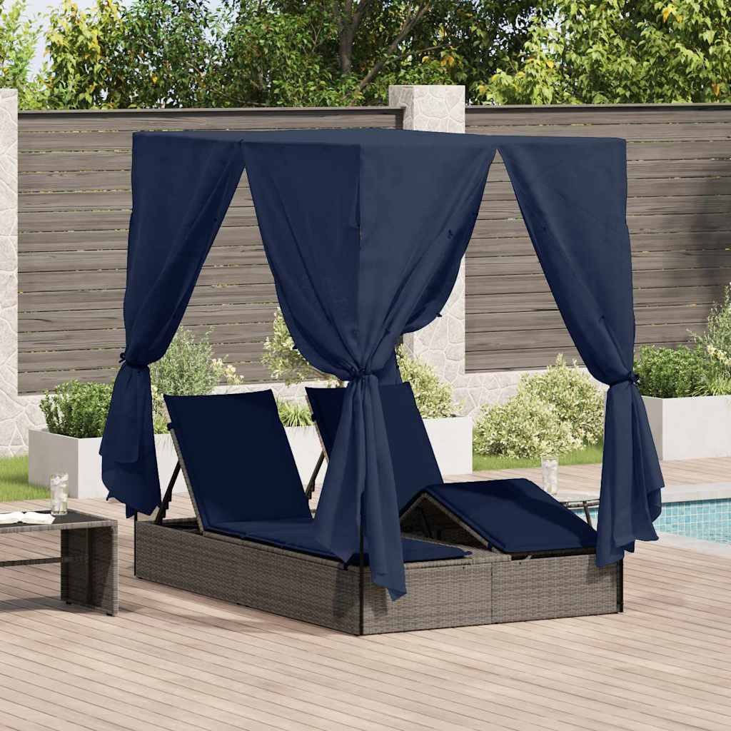 vidaXL Gartenliege Doppelte Sonnenliege Schwarz 205 x 129 x 200 cm Poly-Rattan, 1 St.