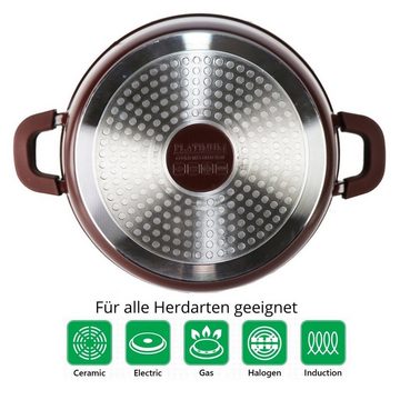 Cheffinger Servierpfanne 32 cm Schmorpfanne Bräter Bratpfanne Servierpfanne Schmortopf Schmorka, Induktion, mit Glasdeckel