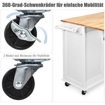 COSTWAY Küchenwagen, mit klappbarer Tischplatte, rollbar, 136x76x91cm