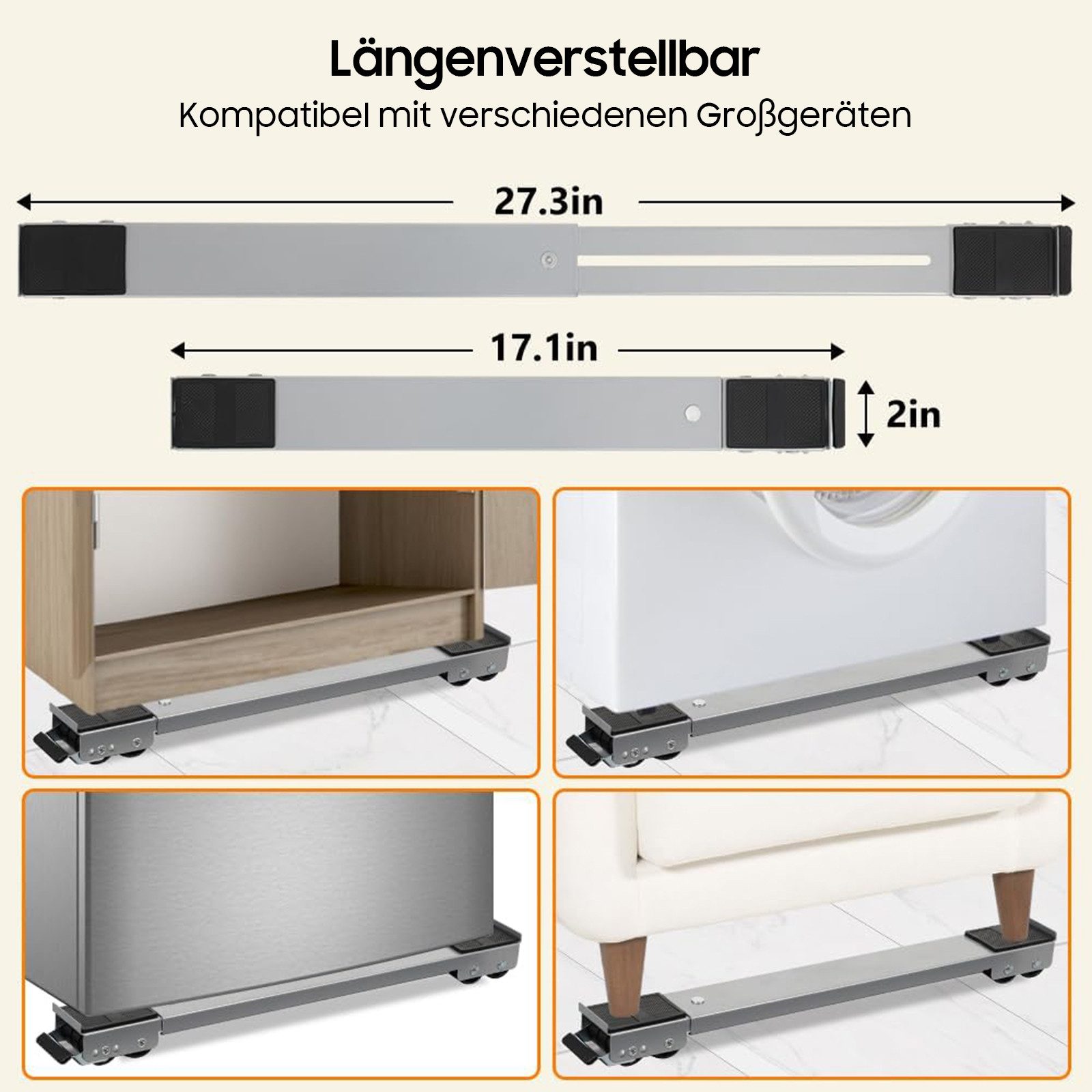SURFOU Untergestell Waschmaschinen Untergestell 2er-Set moblies Transportroller, Längenverstellbar, 150 kg Traglast, mit Bremsen & Rutschschutz – Bild 2 von 5