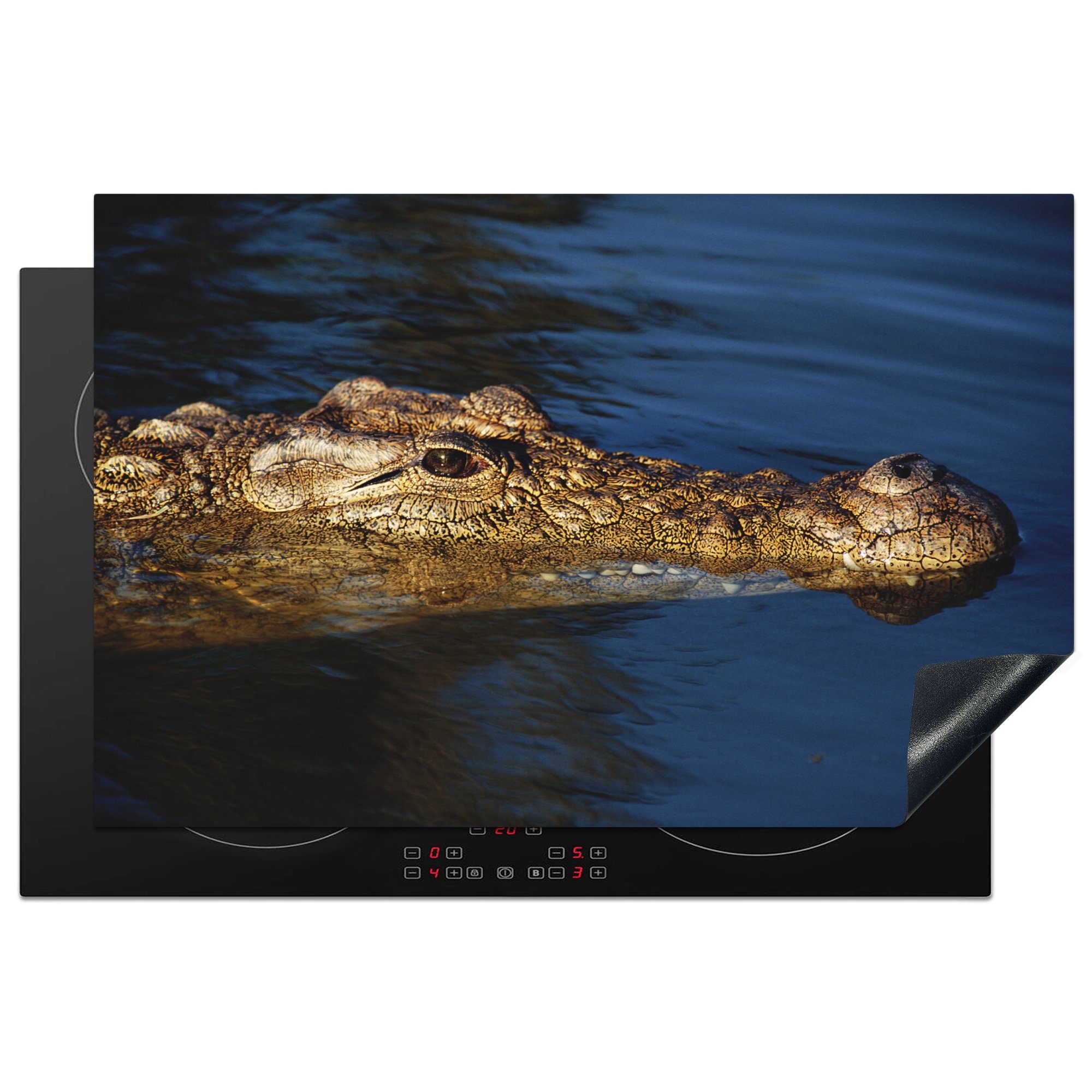 Herdblende-/Abdeckplatte Ceranfeldabdeckung Krokodil die - küche, 81x52 MuchoWow Afrika, für tlg), Induktionskochfeld - (1 Schutz Reptilien Vinyl, cm,