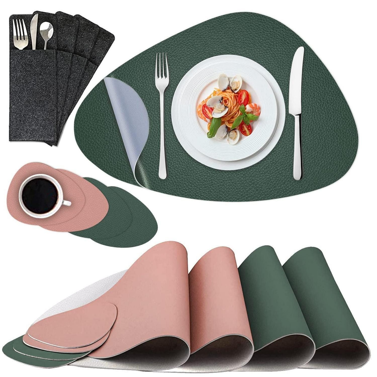 LuxusKollektion Platzset Tischset 4er Set Oval beidseitig abwaschbar in Lederoptik, (4-St)