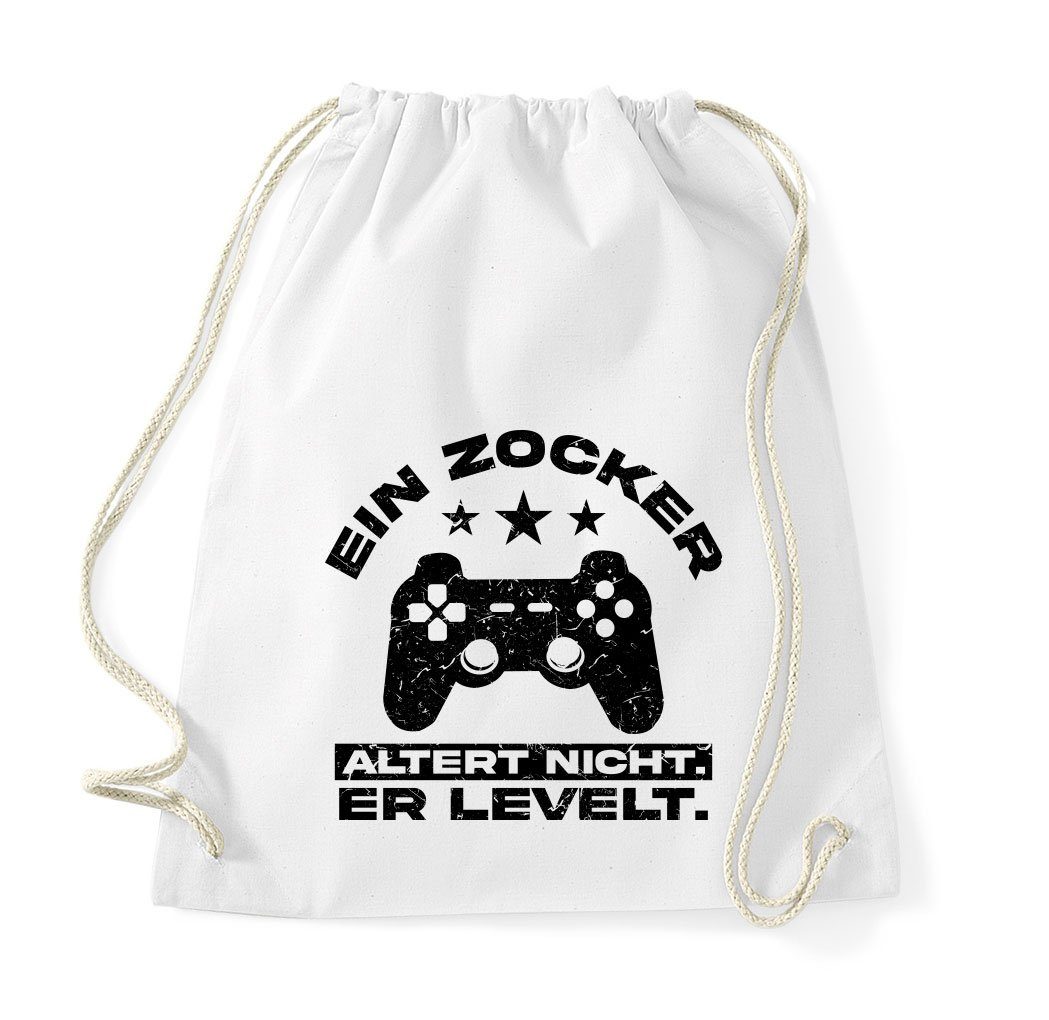 Youth Designz Turnbeutel Ein Zocker altert nicht, er LEVELT! Baumwoll Tasche Turnbeutel, mit Controller Print