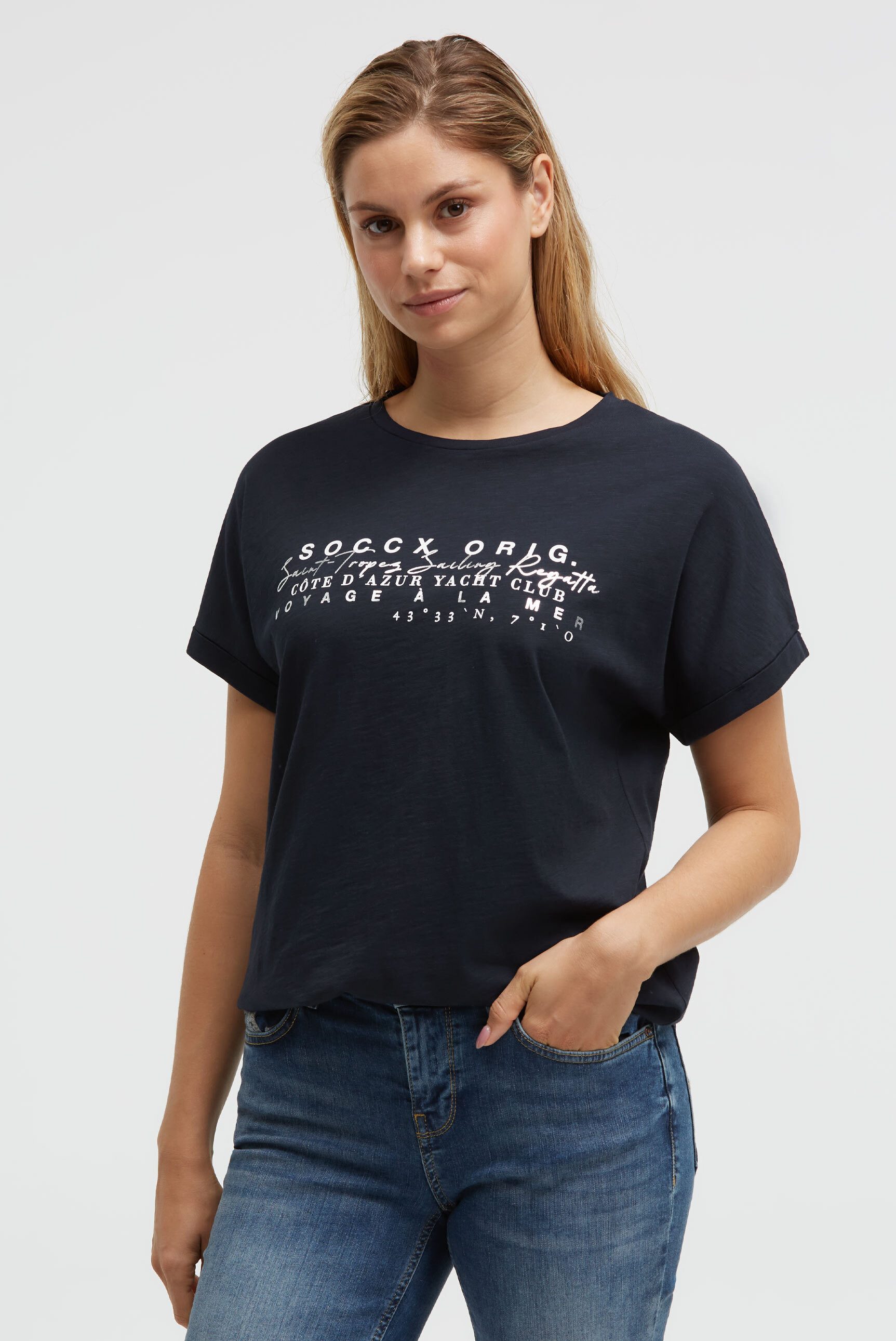 SOCCX Rundhalsshirt mit Turn-Up-Ärmel